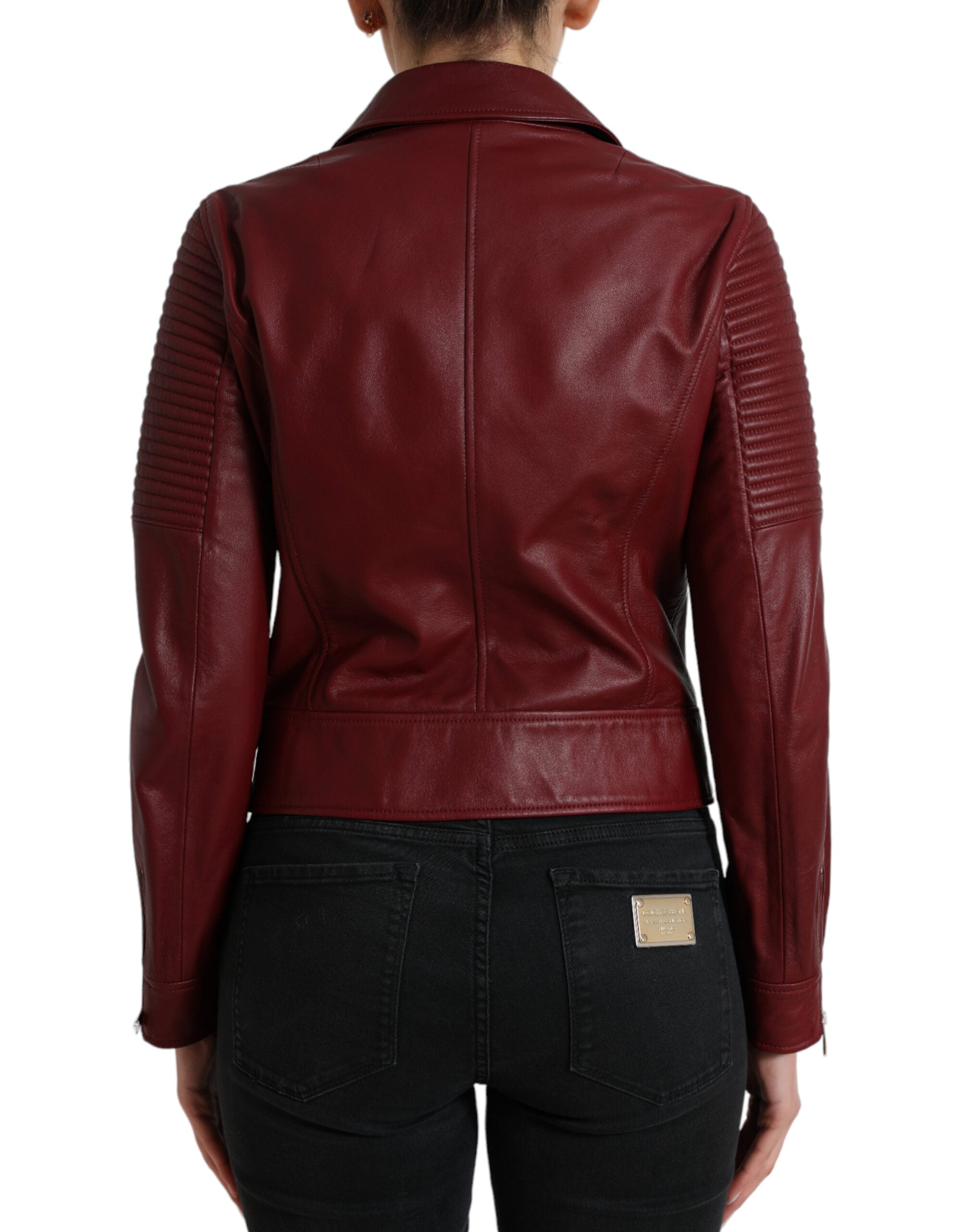 Bordeaux Leather Biker Coat Lambskin Jacket - ventzia