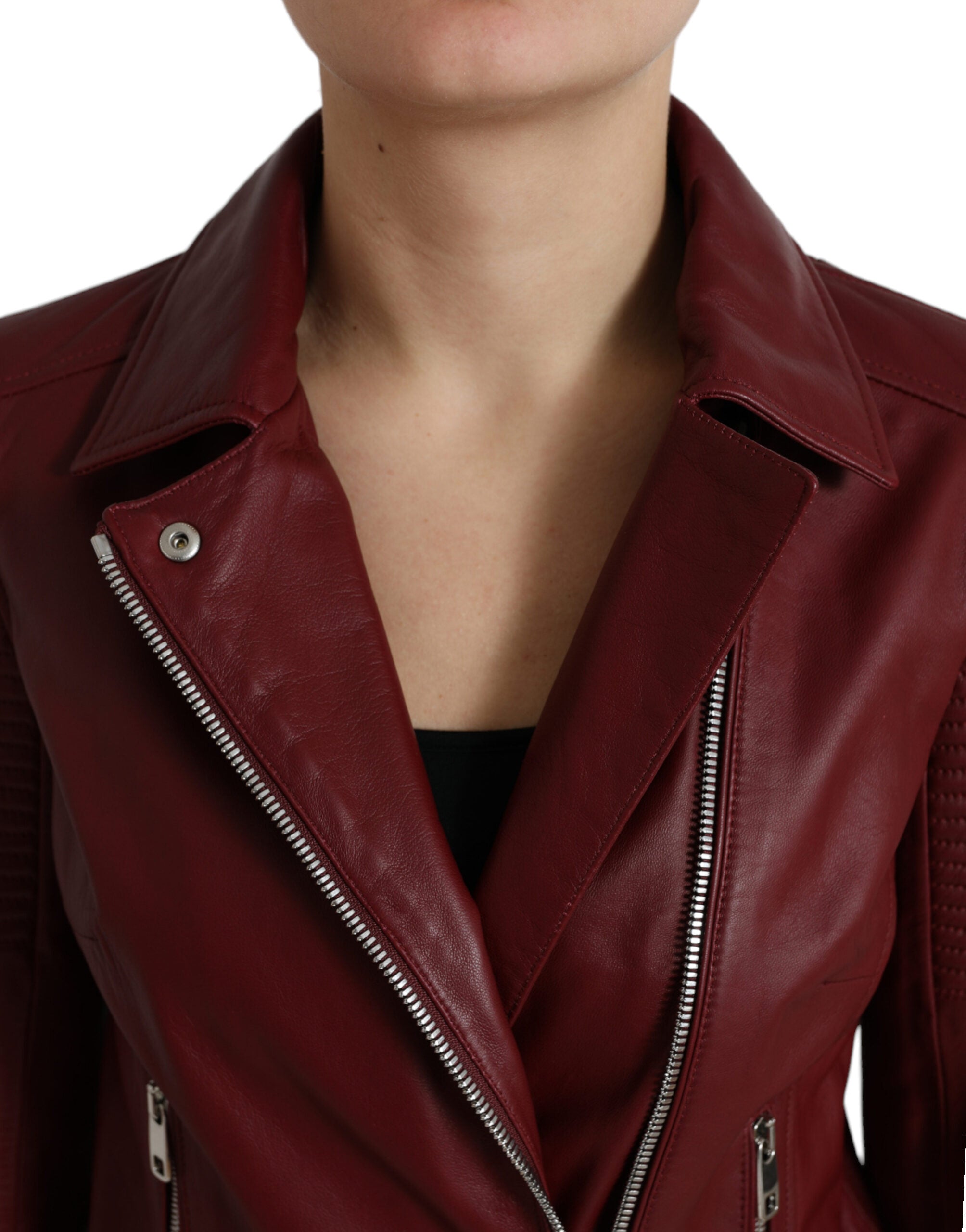 Bordeaux Leather Biker Coat Lambskin Jacket - ventzia