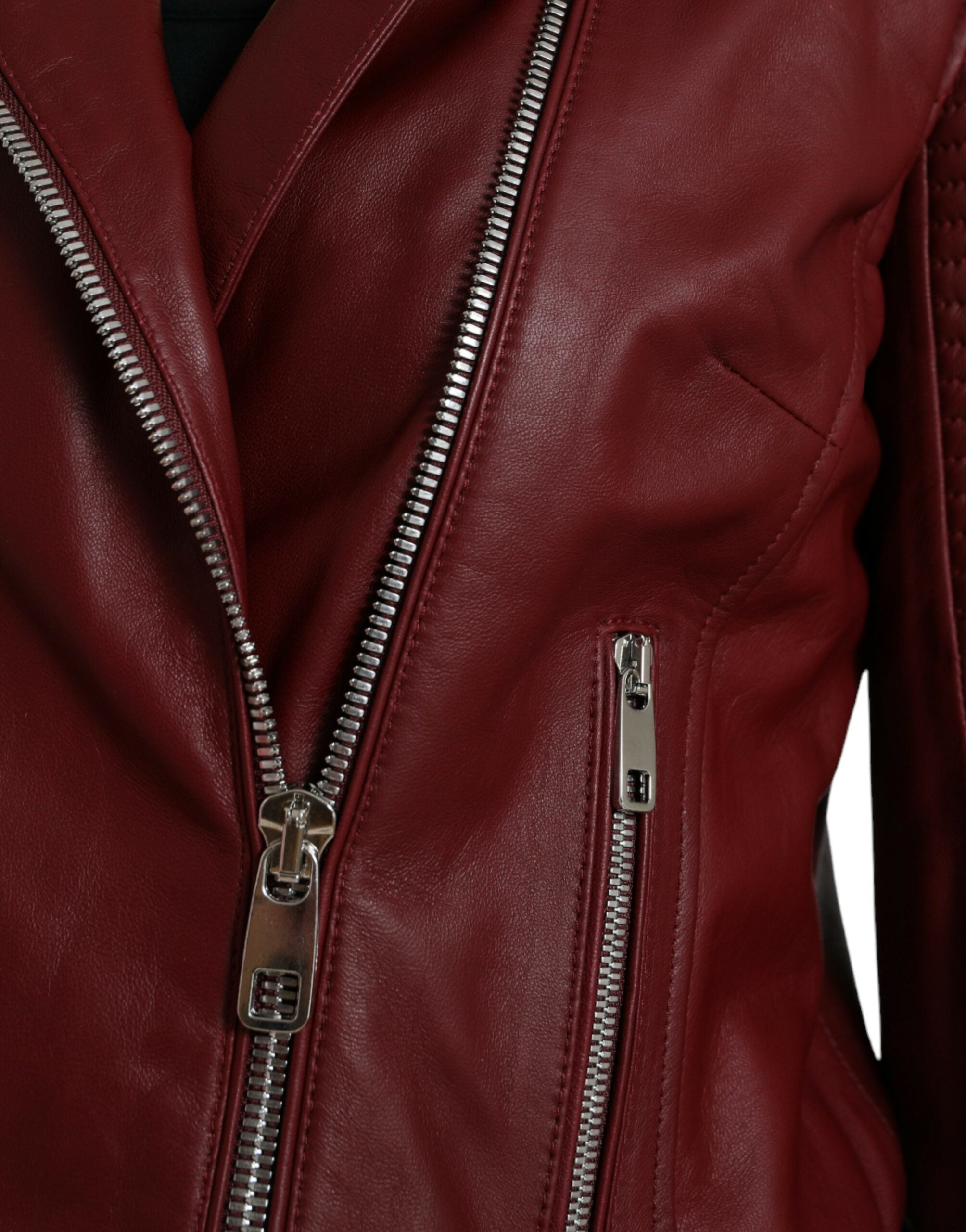 Bordeaux Leather Biker Coat Lambskin Jacket - ventzia