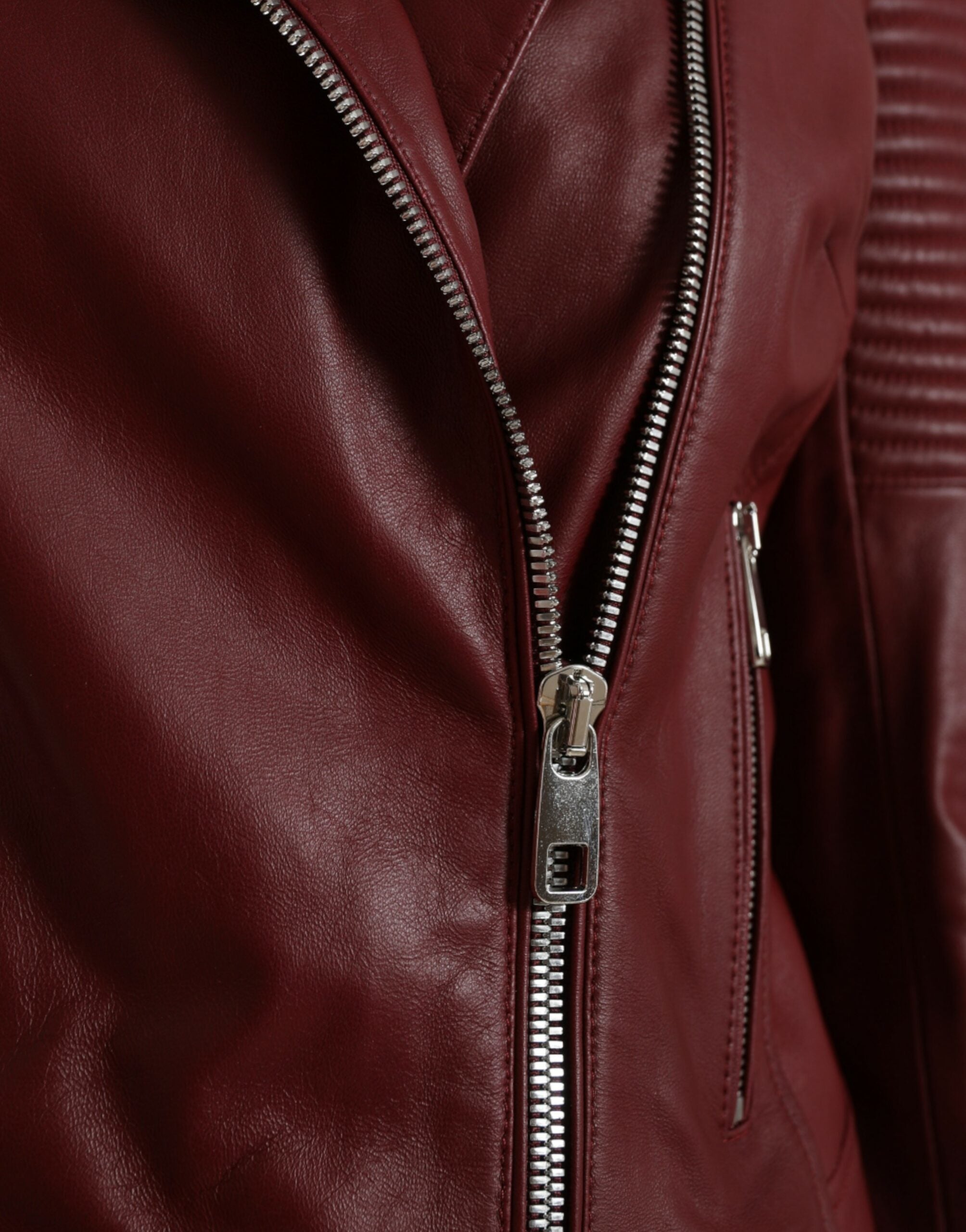 Bordeaux Leather Biker Coat Lambskin Jacket - ventzia