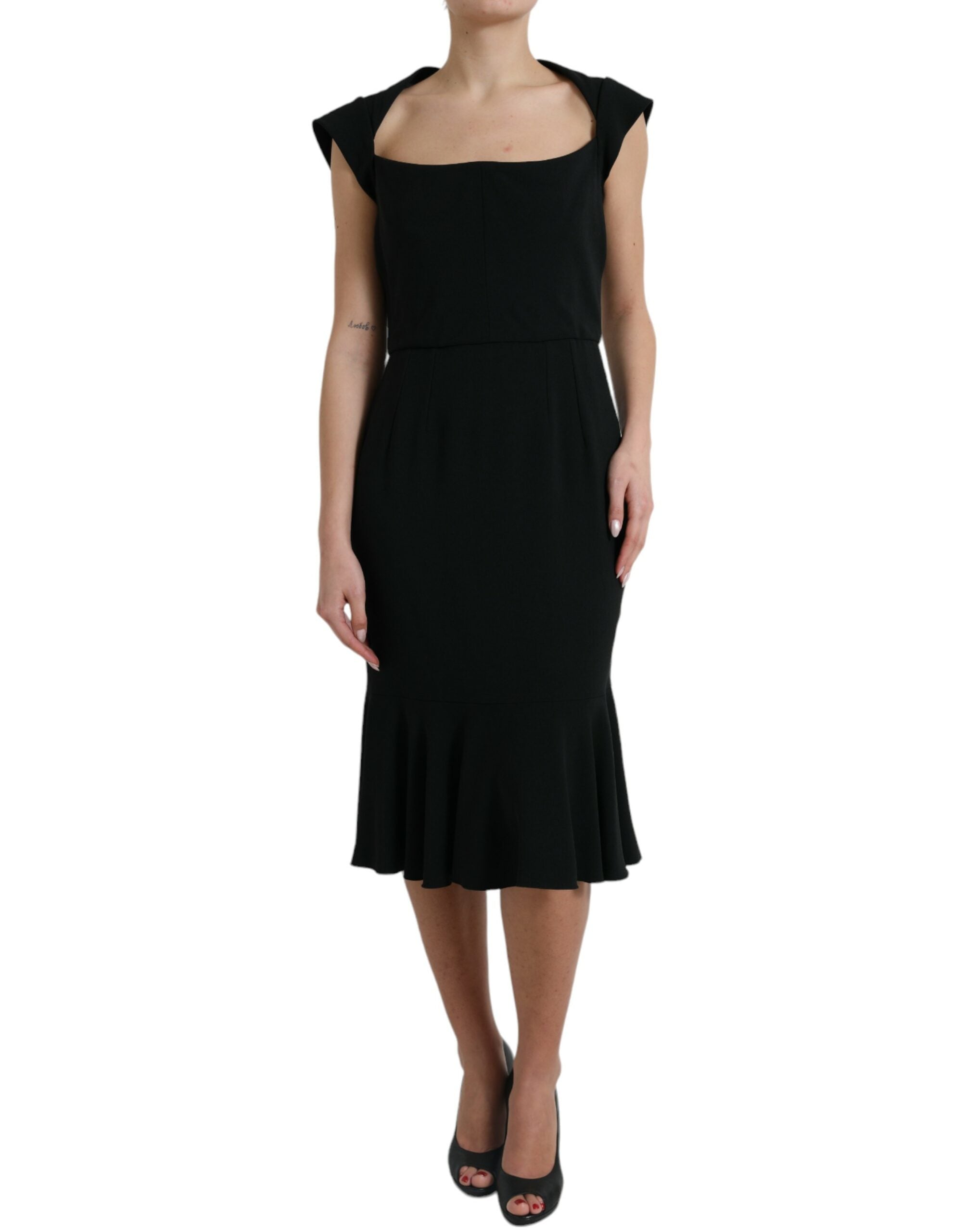Black Cady Viscose Sleeveless Dress - ventzia