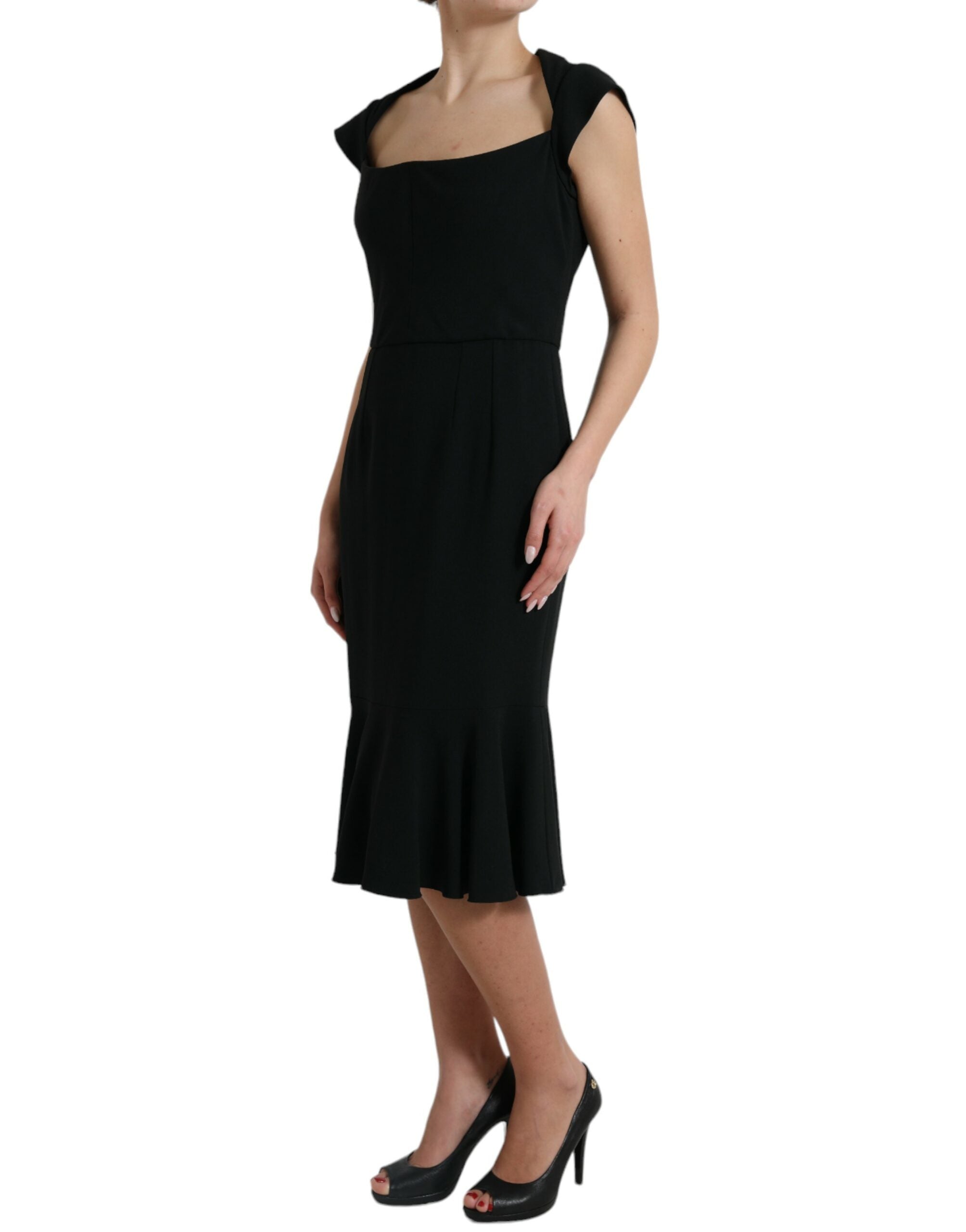 Black Cady Viscose Sleeveless Dress - ventzia