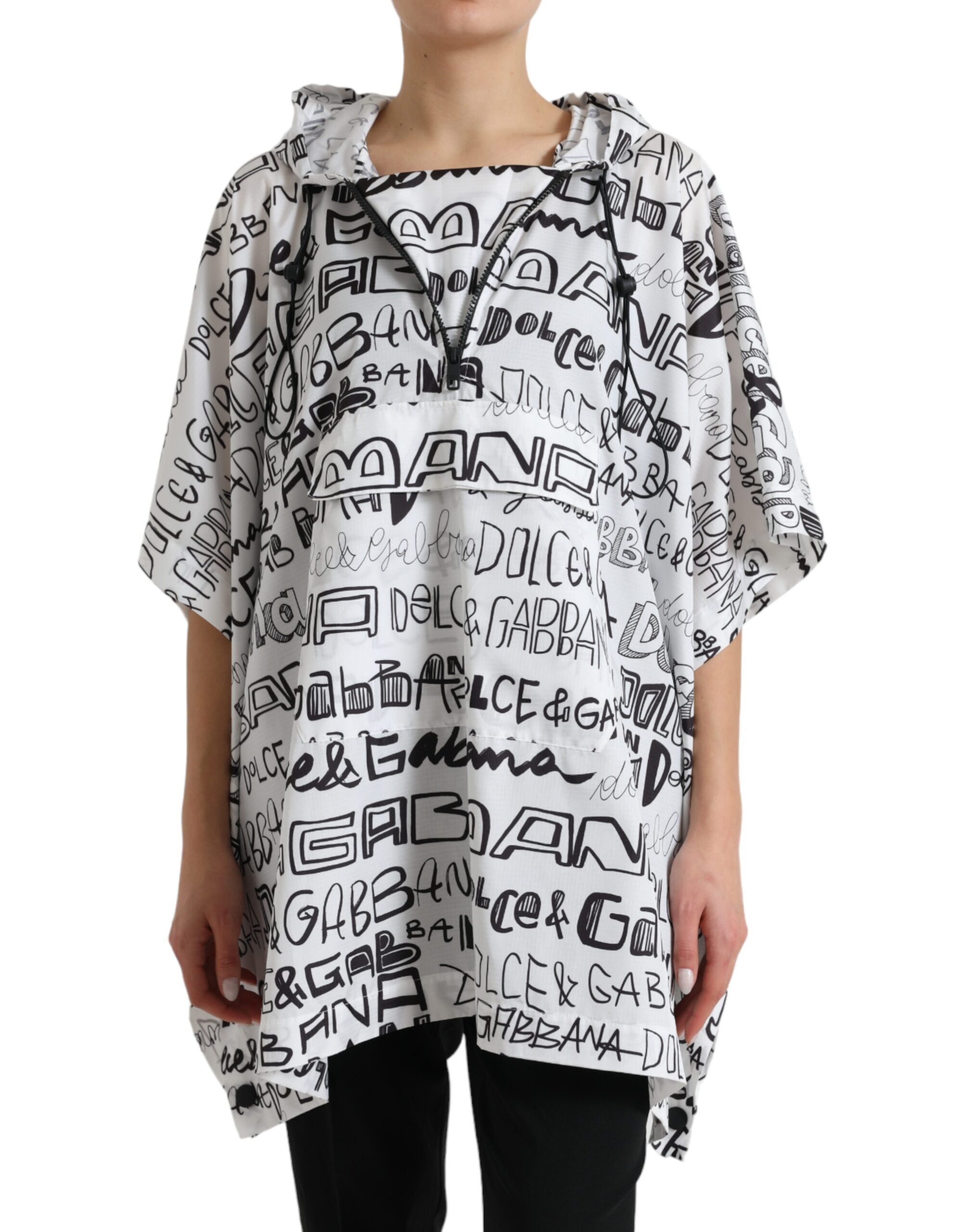 White Logo Print Hooded Blouson T-shirt Top - ventzia