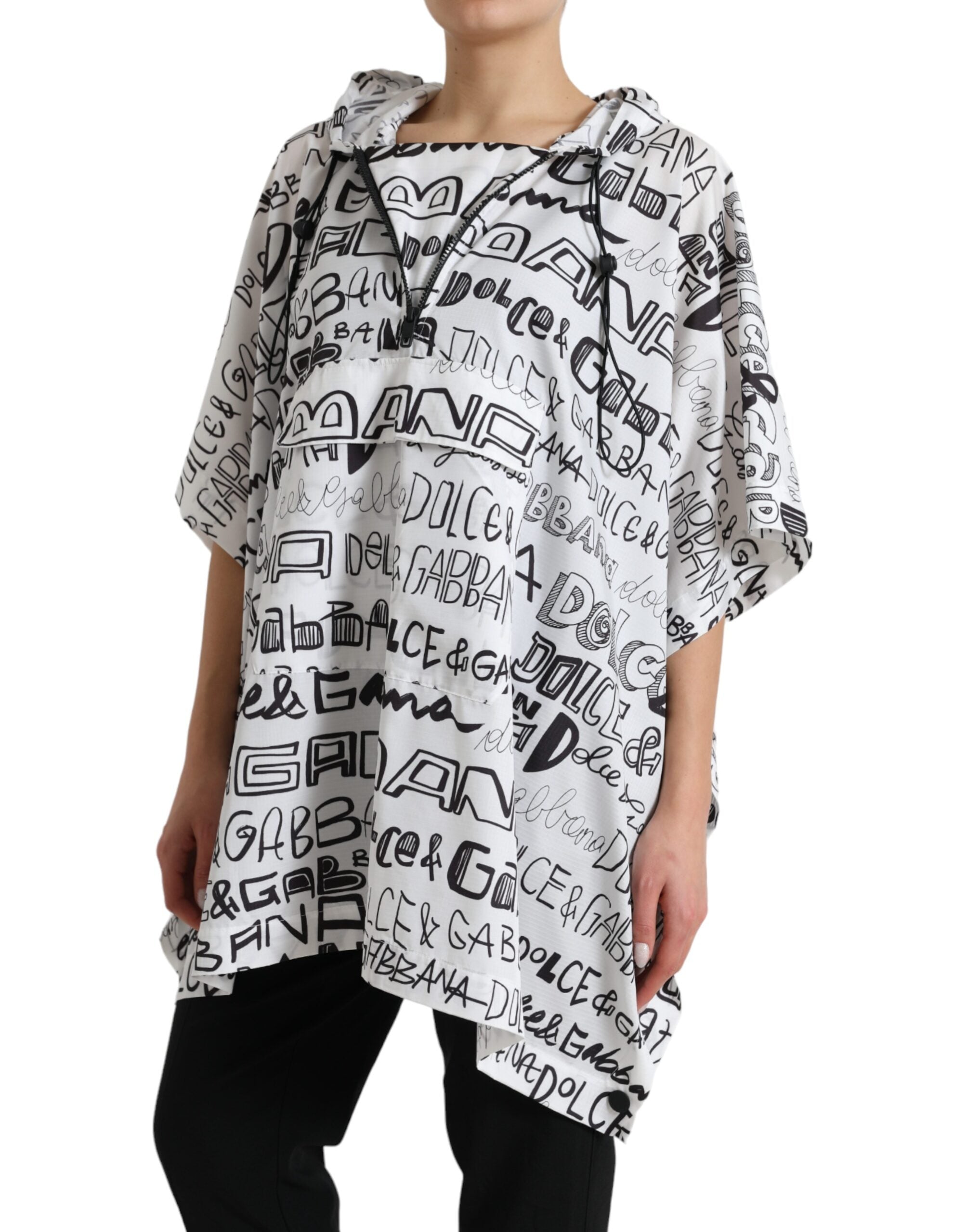 White Logo Print Hooded Blouson T-shirt Top - ventzia
