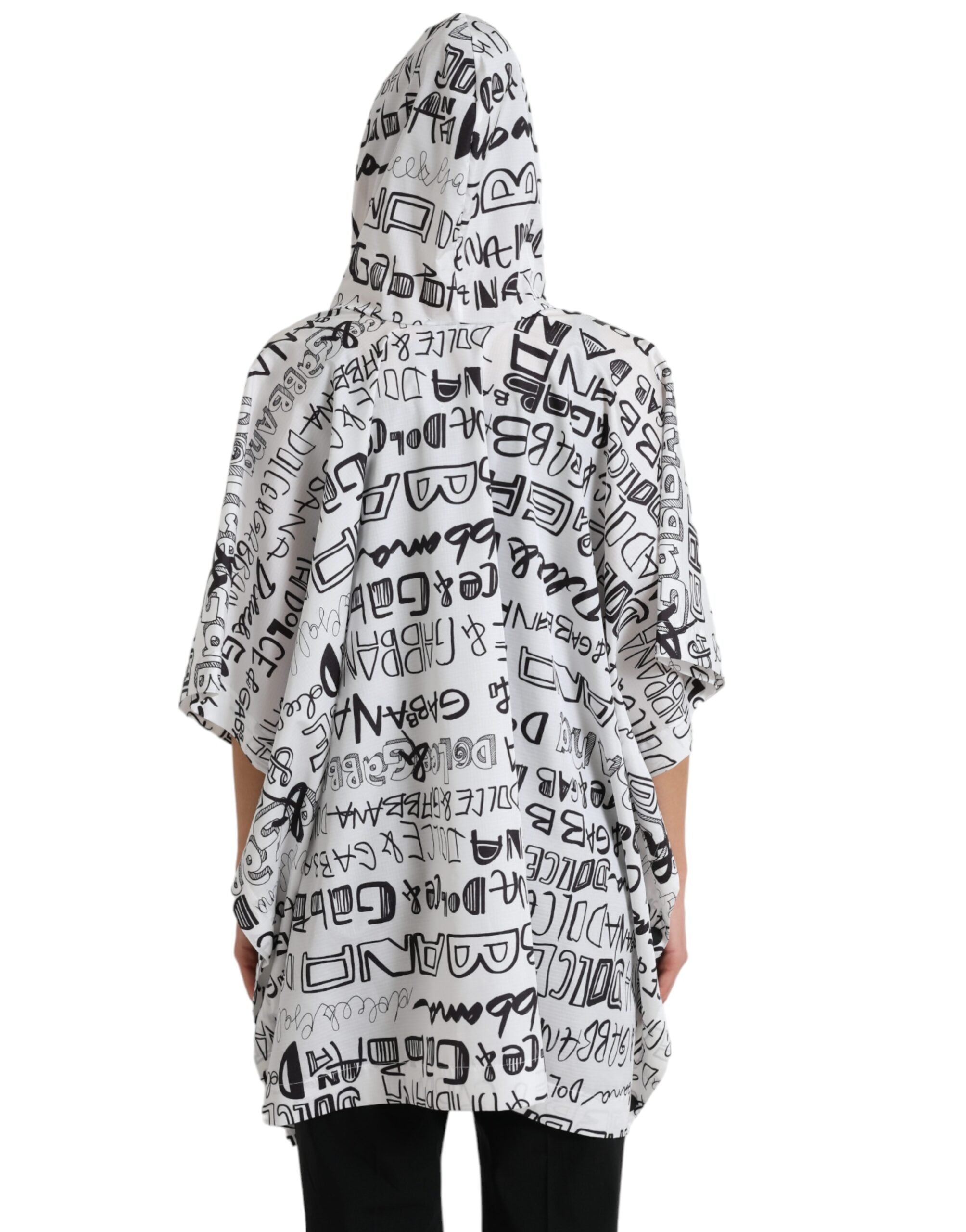 White Logo Print Hooded Blouson T-shirt Top - ventzia