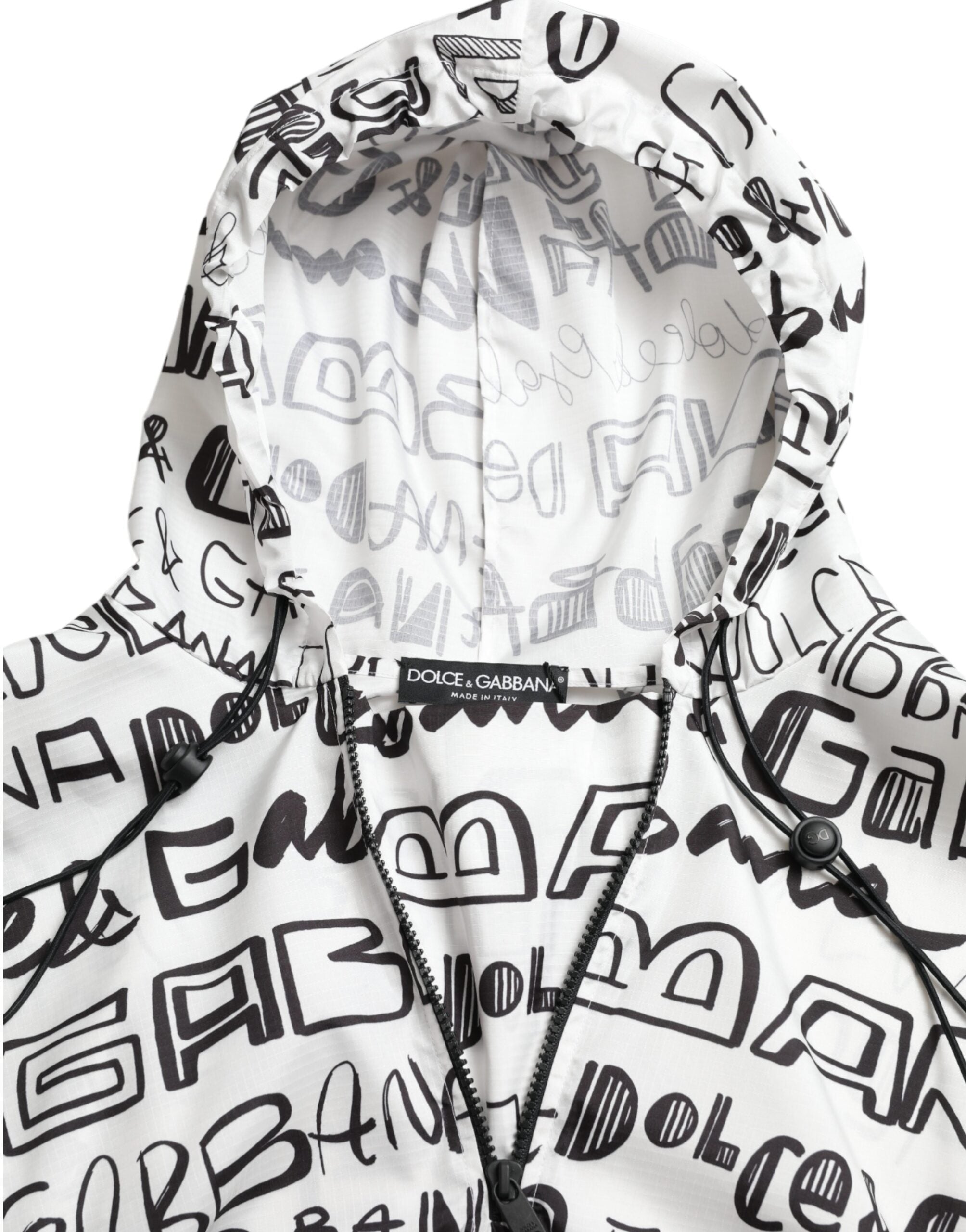White Logo Print Hooded Blouson T-shirt Top - ventzia