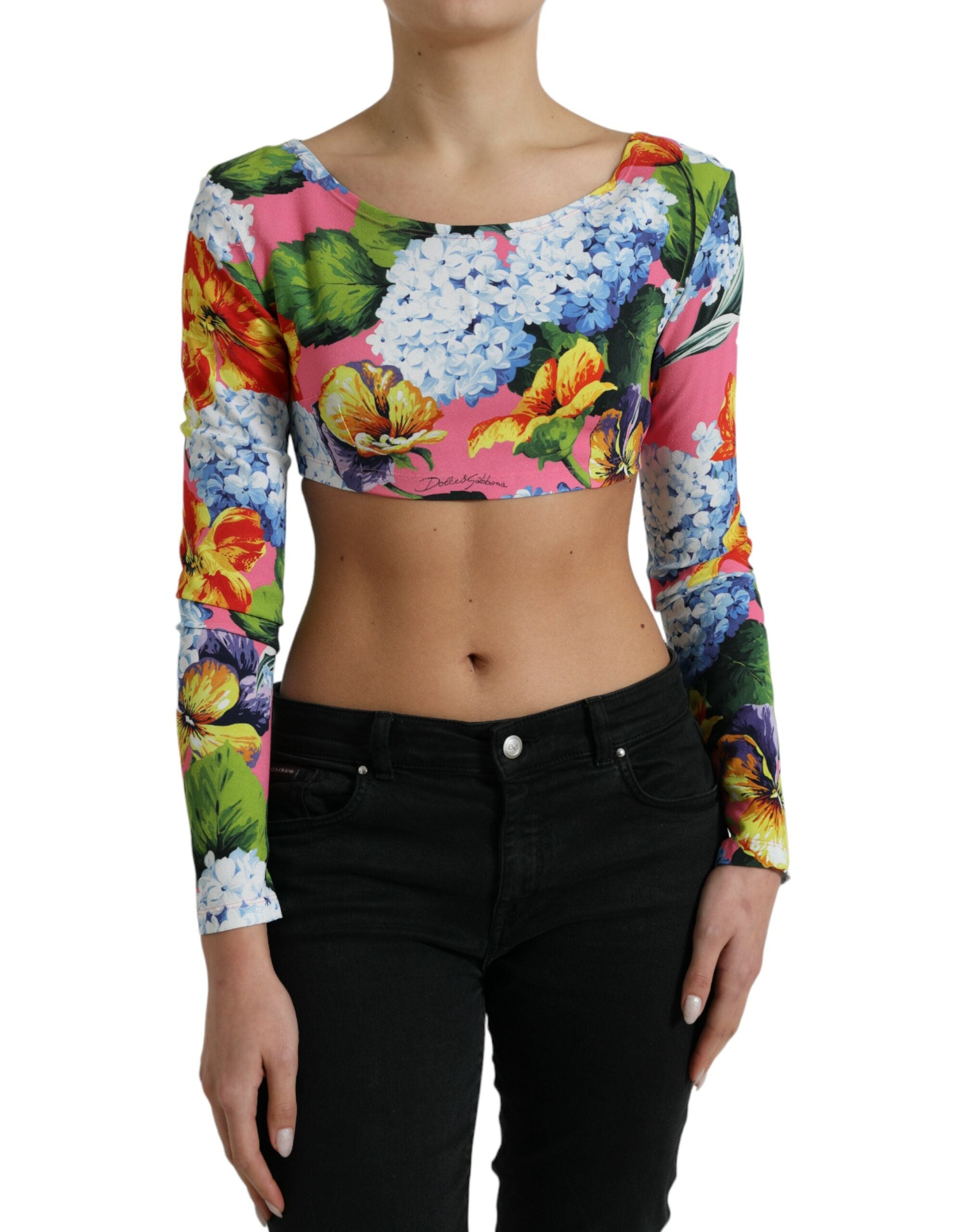 Multicolor Floral Long Sleeves Cropped Top - ventzia