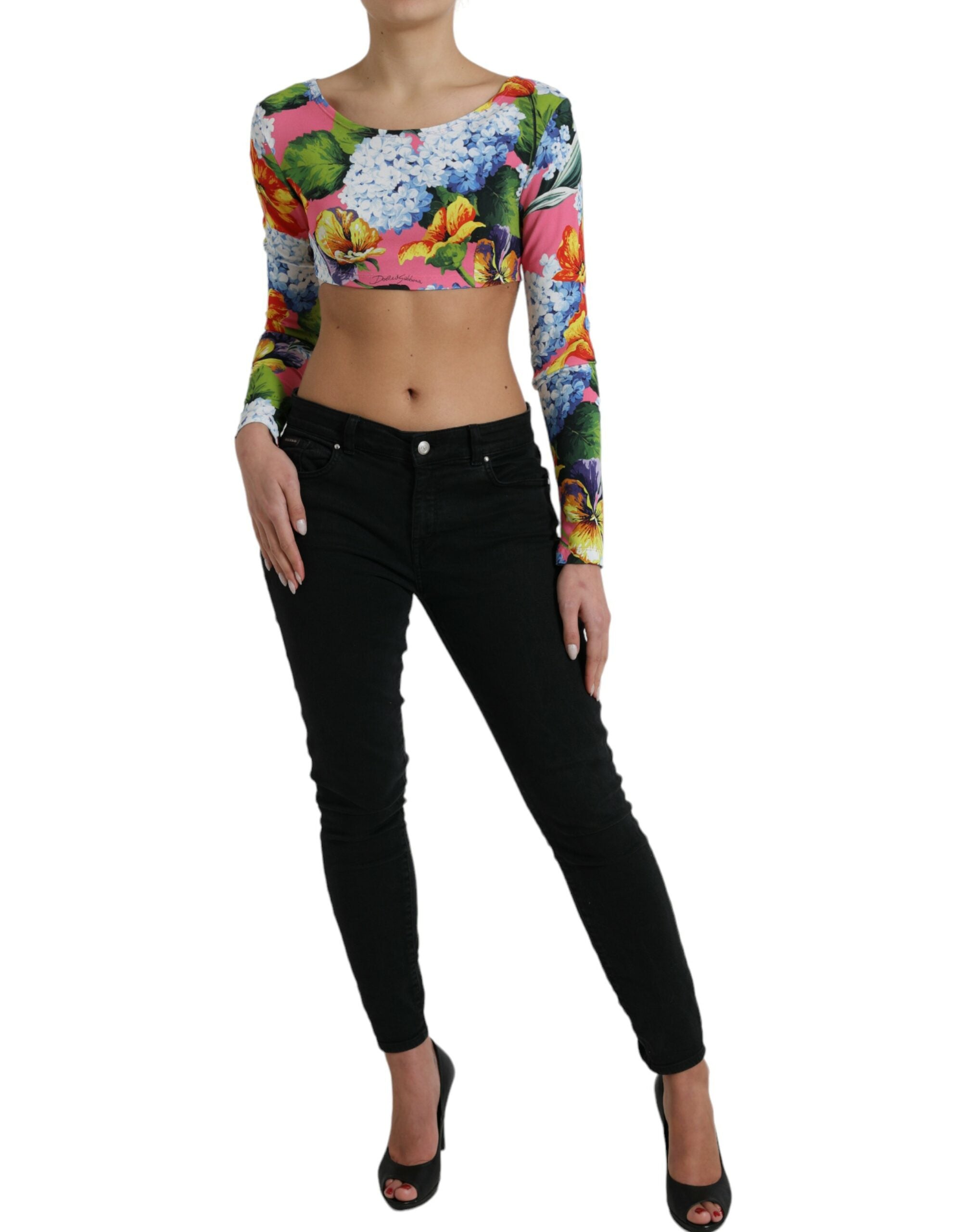 Multicolor Floral Long Sleeves Cropped Top - ventzia
