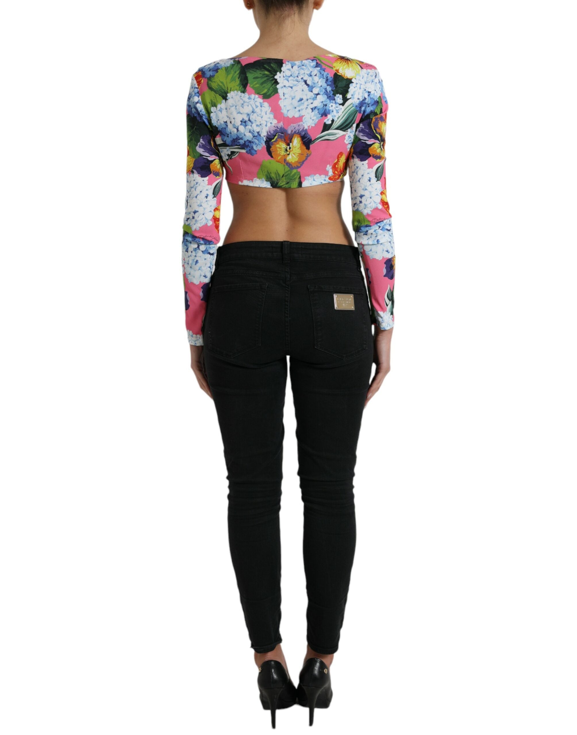 Multicolor Floral Long Sleeves Cropped Top - ventzia