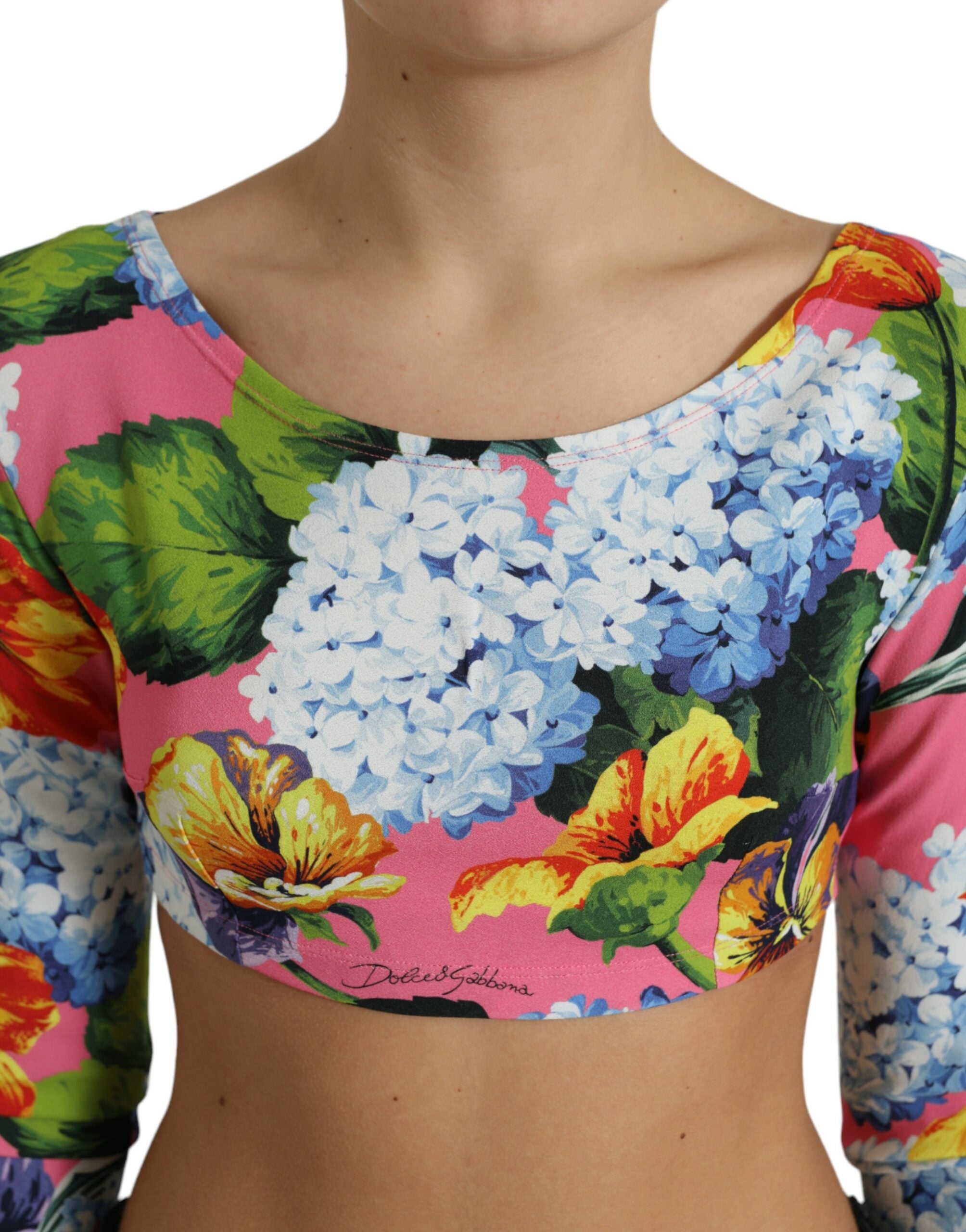 Multicolor Floral Long Sleeves Cropped Top - ventzia