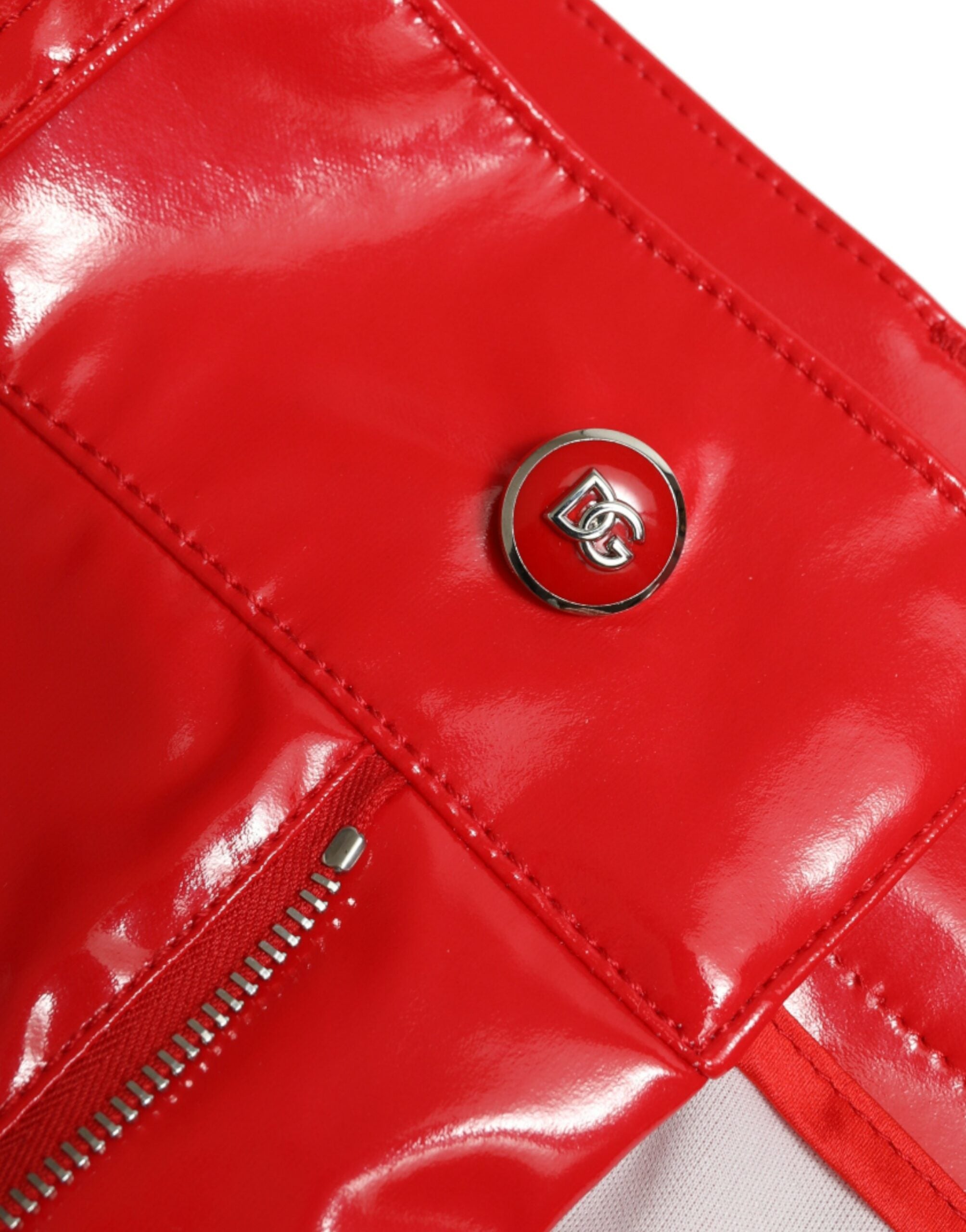 Shiny Red High Waist Skinny Pants - ventzia