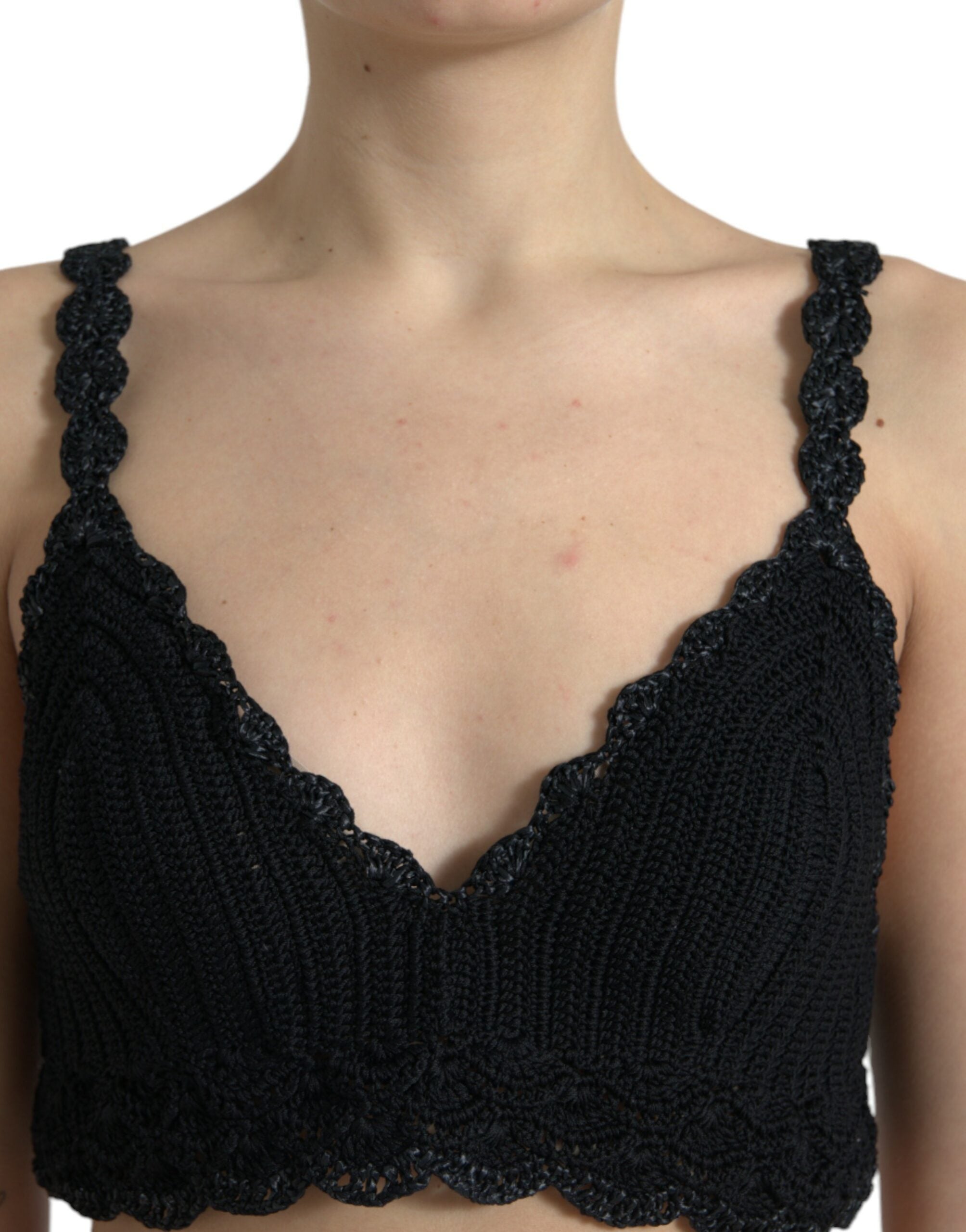 Black Cotton Bustier Cropped Crochet Tank Top - ventzia