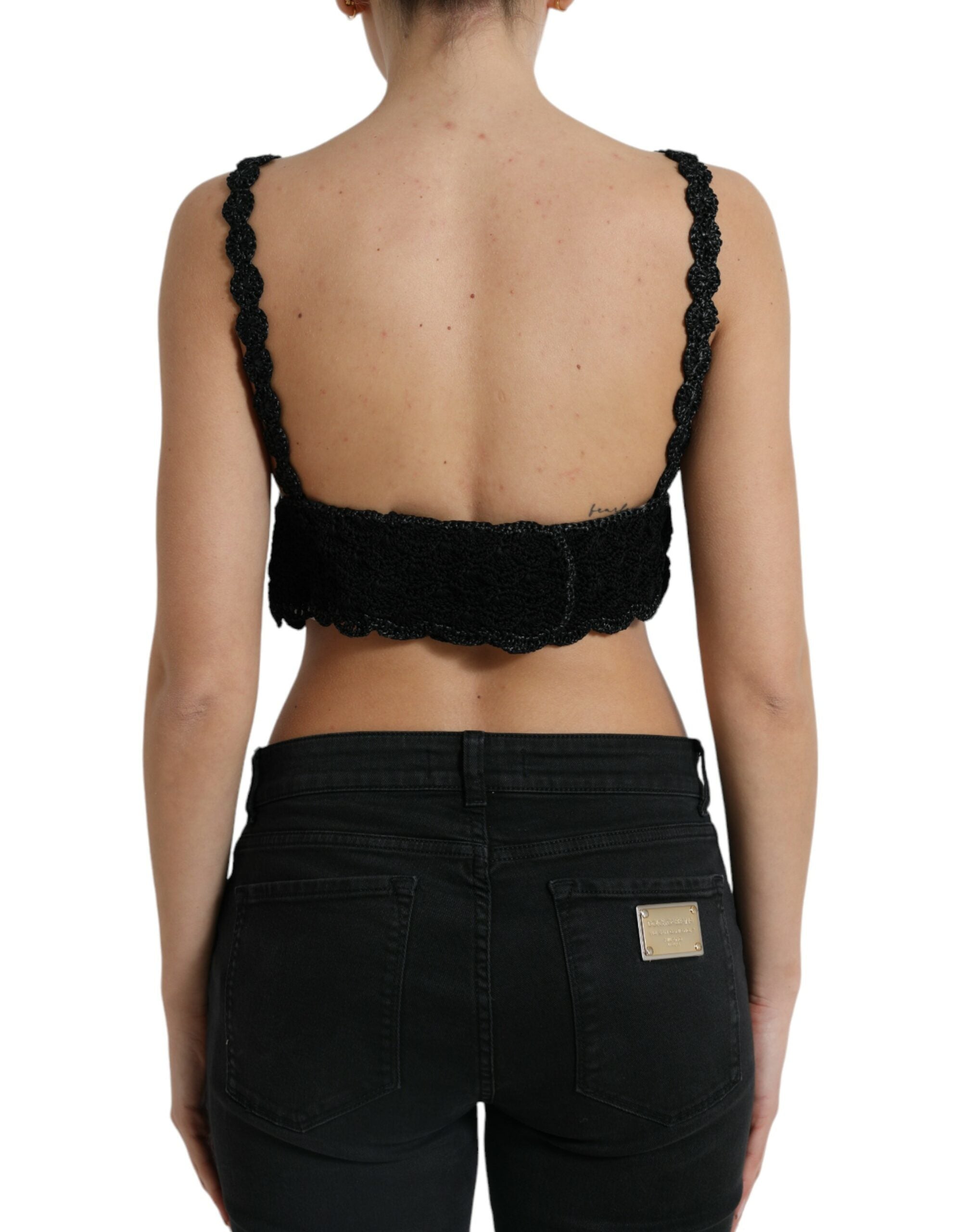 Black Cotton Bustier Cropped Crochet Tank Top - ventzia