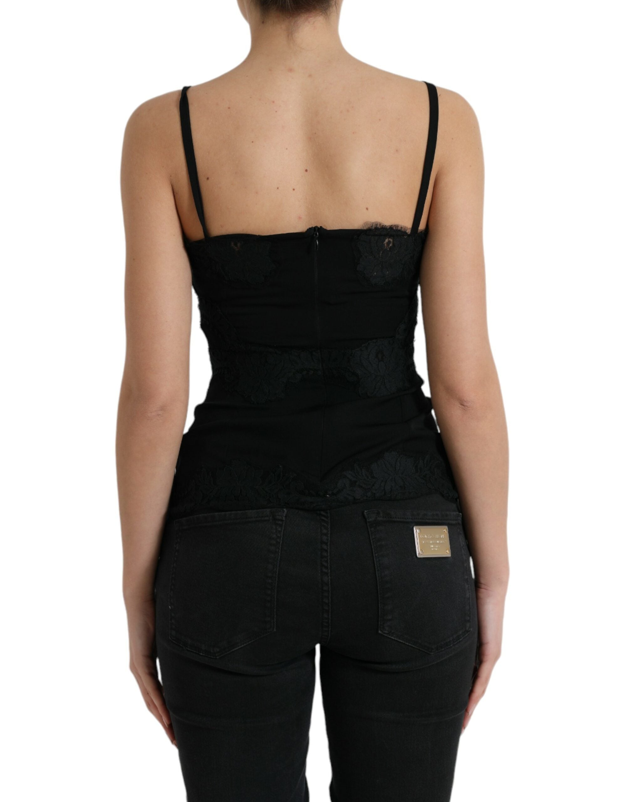 Black Silk Stretch Lace Sleeveless Tank Top - ventzia