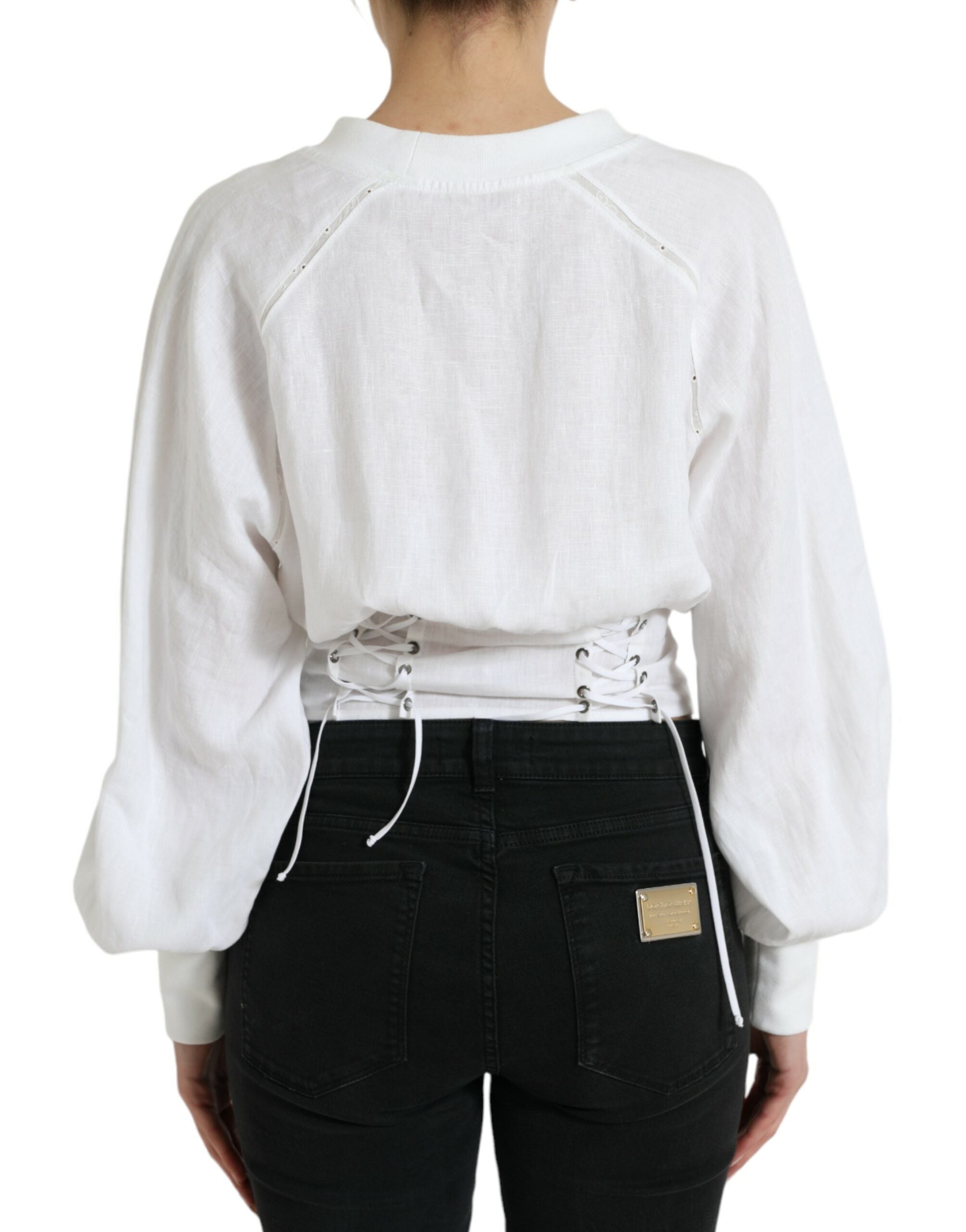 White Cotton Corset Cropped Long Sleeves Topclothing - ventzia