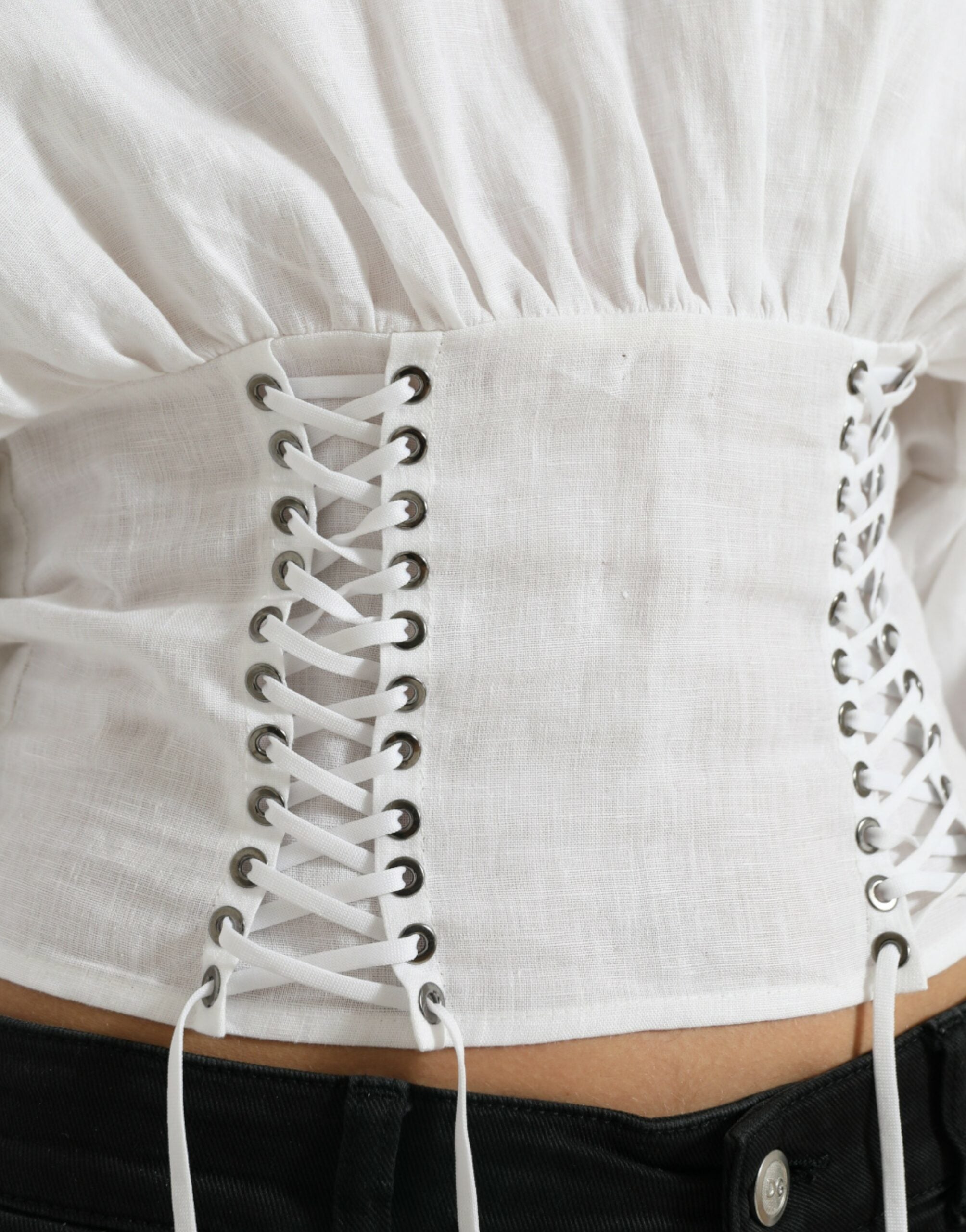 White Cotton Corset Cropped Long Sleeves Topclothing - ventzia