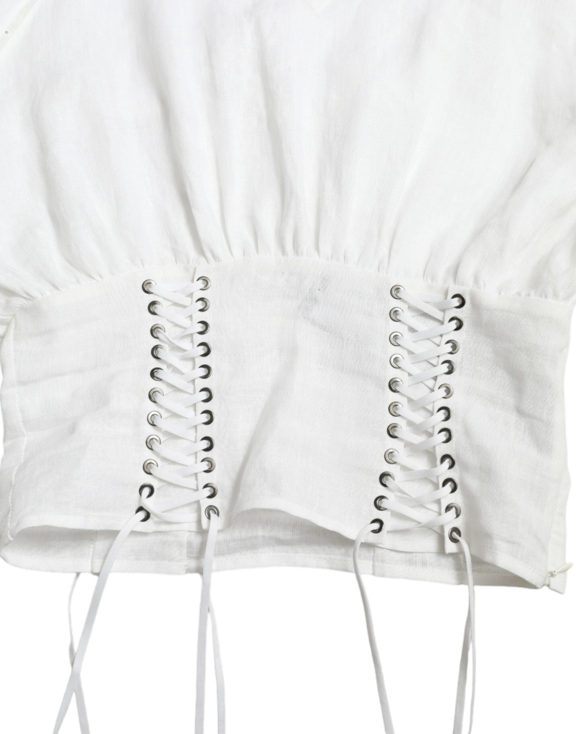 White Cotton Corset Cropped Long Sleeves Topclothing - ventzia