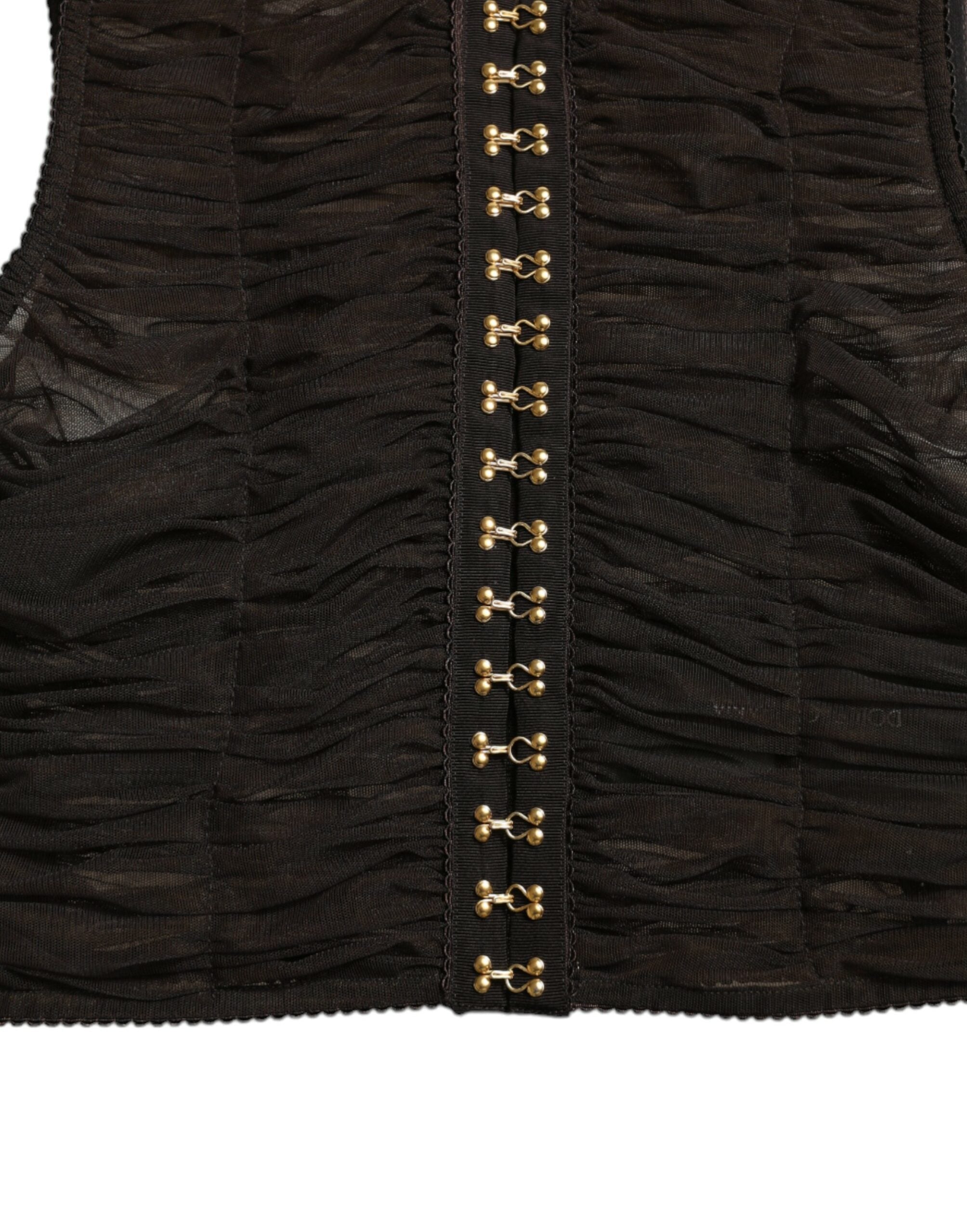 Brown Embellished Nylon Stretch Cropped Top - ventzia