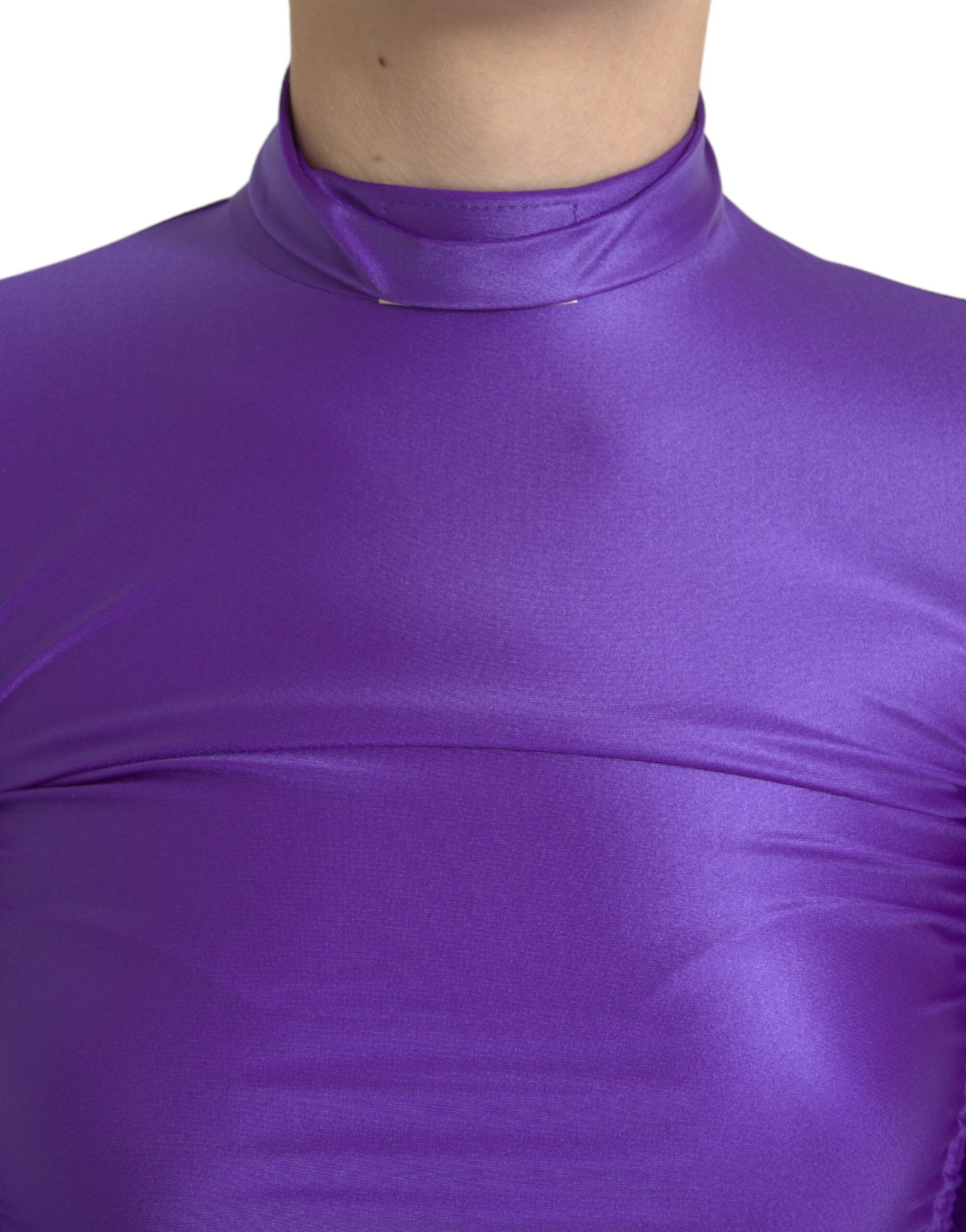 Purple Nylon Stretch Slim Long Sleeves Top - ventzia