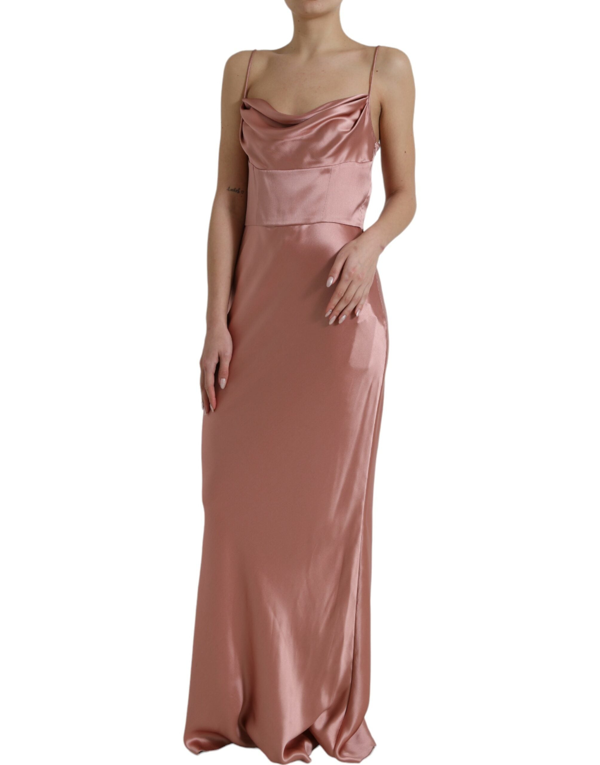 Pink Silk Spaghetti Straps Long Gown Dress - ventzia