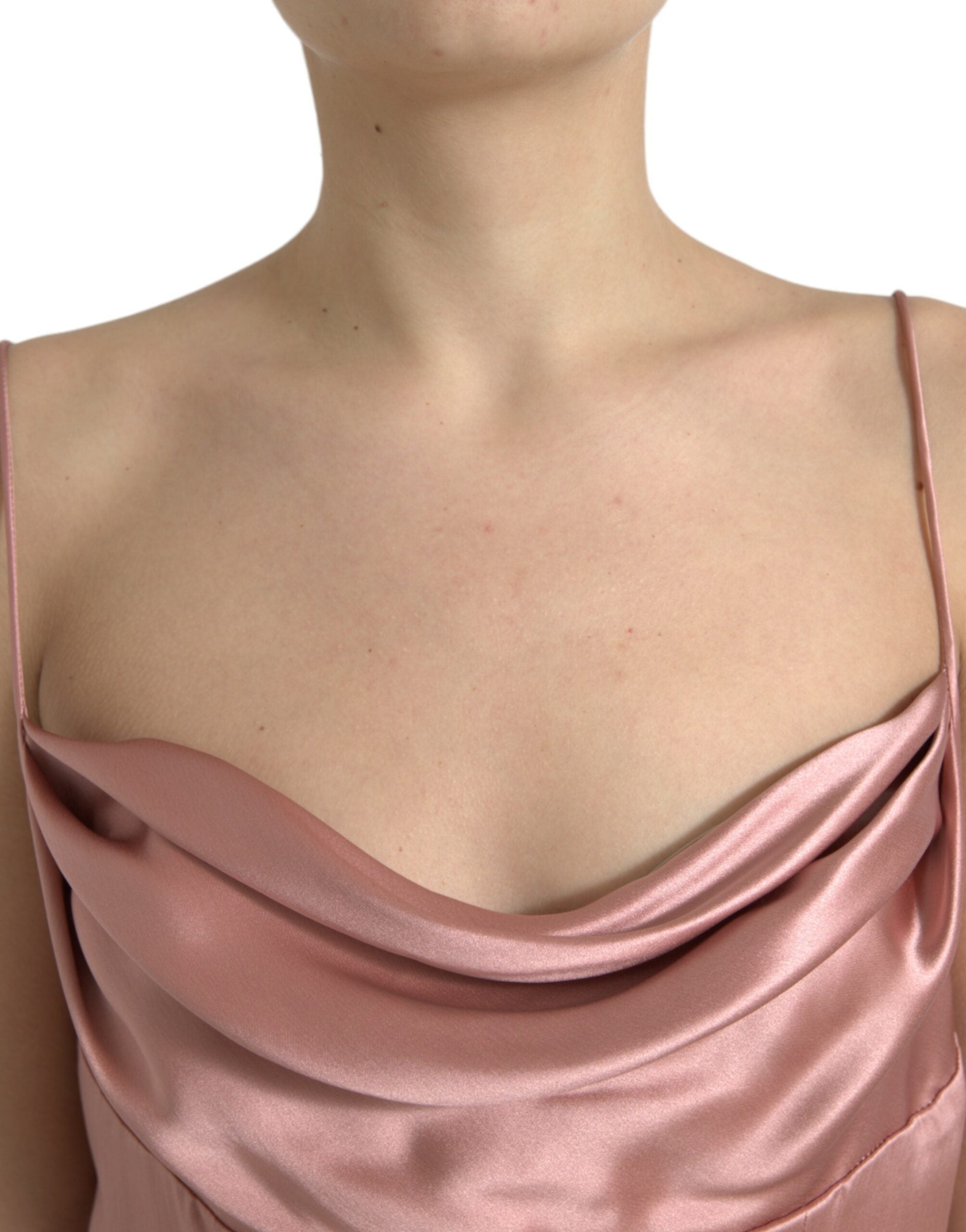 Pink Silk Spaghetti Straps Long Gown Dress - ventzia