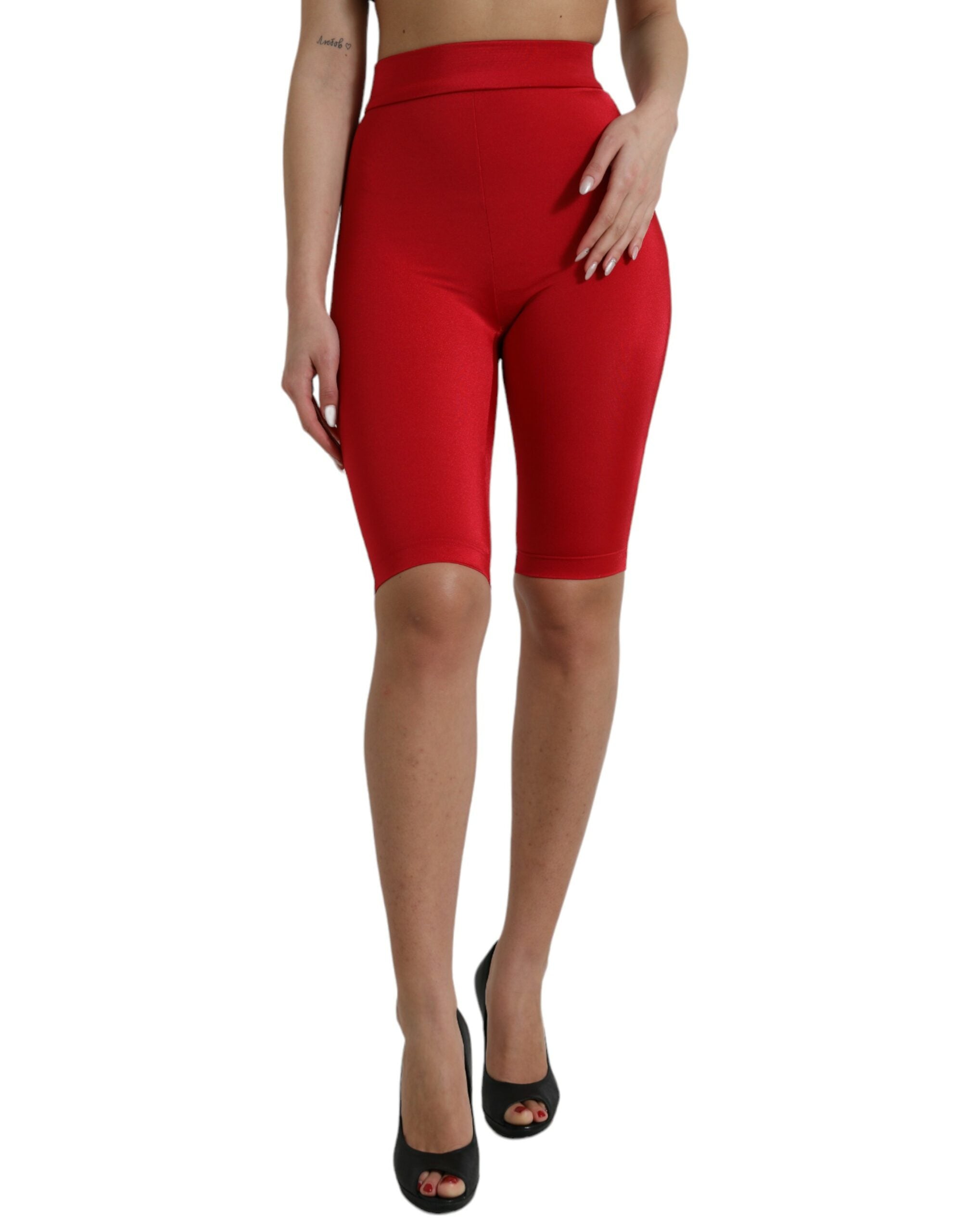 Red Stretch High Waist Cropped Leggings Pants - ventzia