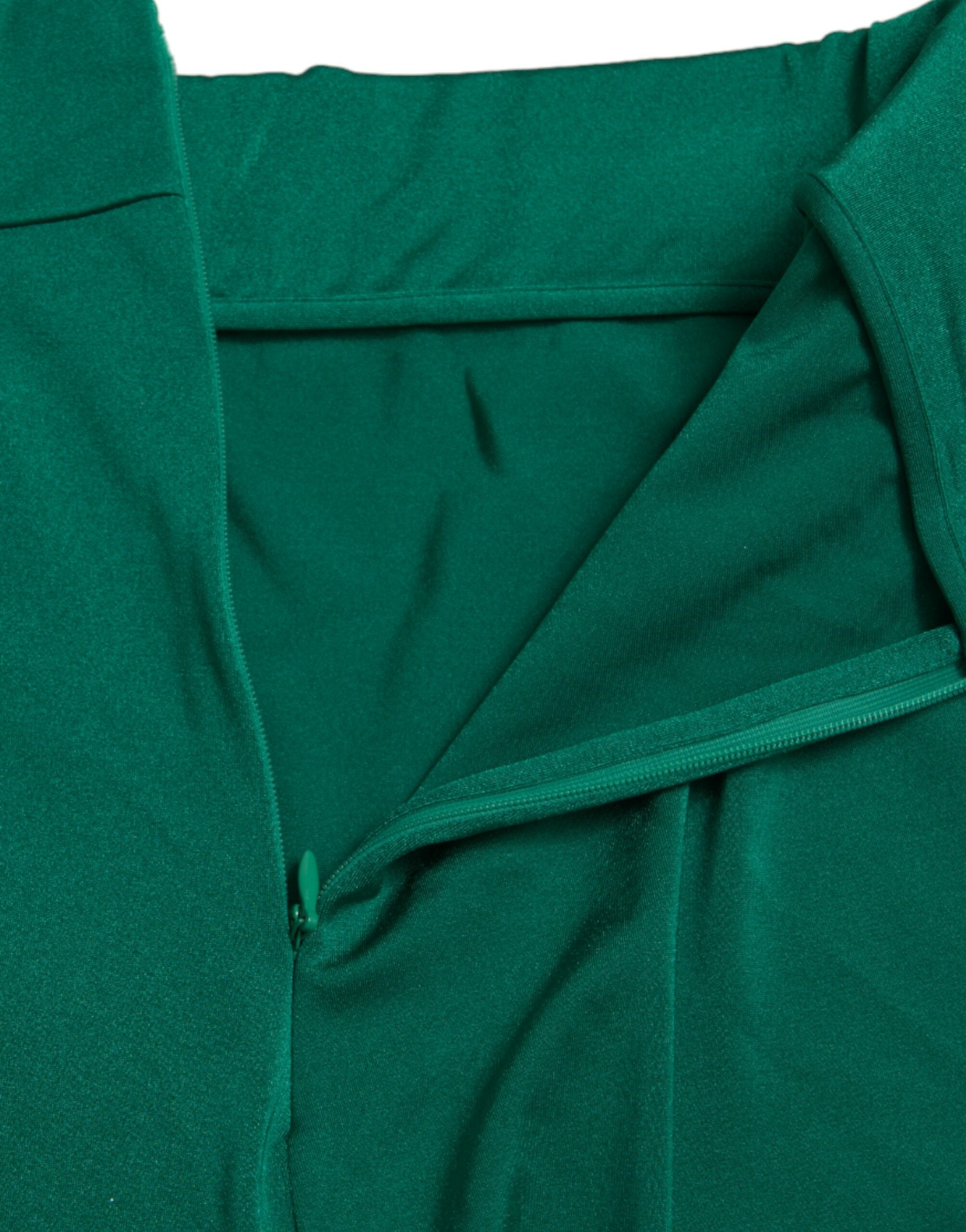 Green Nylon Stretch Slim Leggings Pants - ventzia