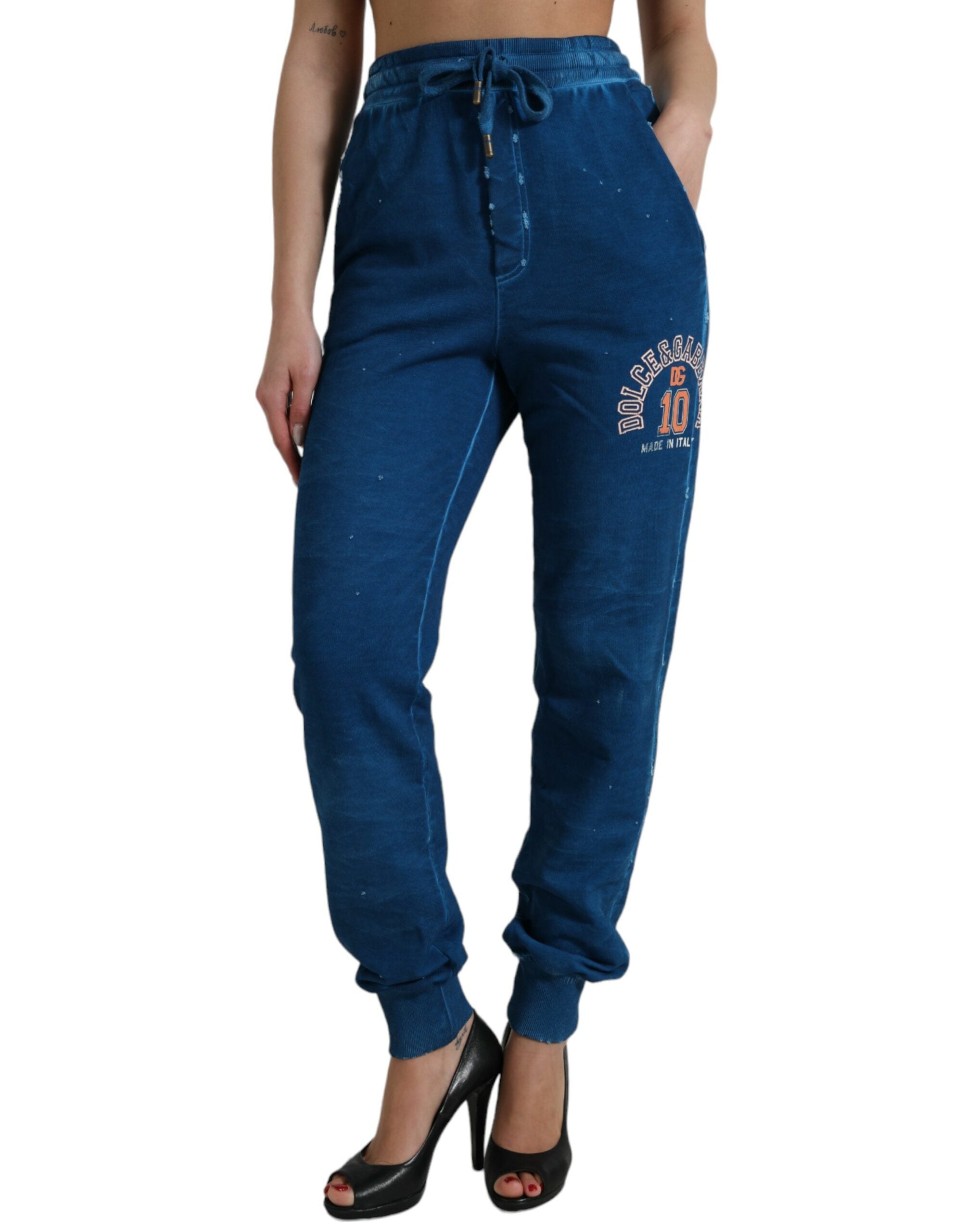 Blue Logo Cotton Jogger Sweatpants Pants - ventzia