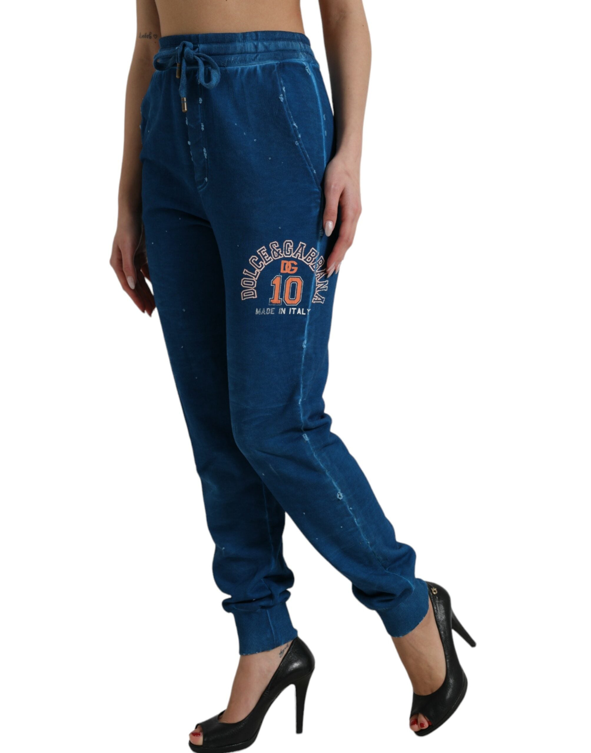 Blue Logo Cotton Jogger Sweatpants Pants - ventzia