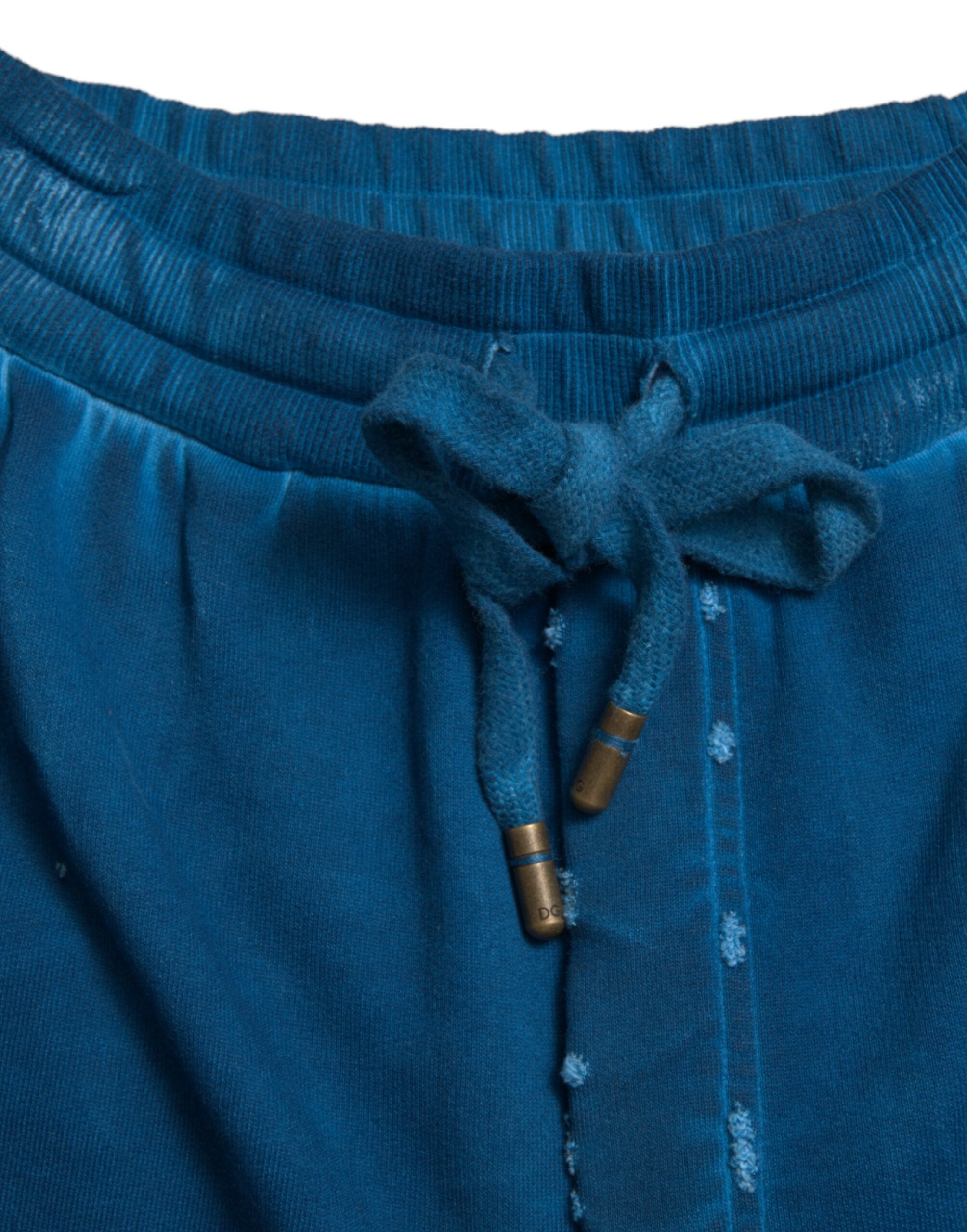 Blue Logo Cotton Jogger Sweatpants Pants - ventzia