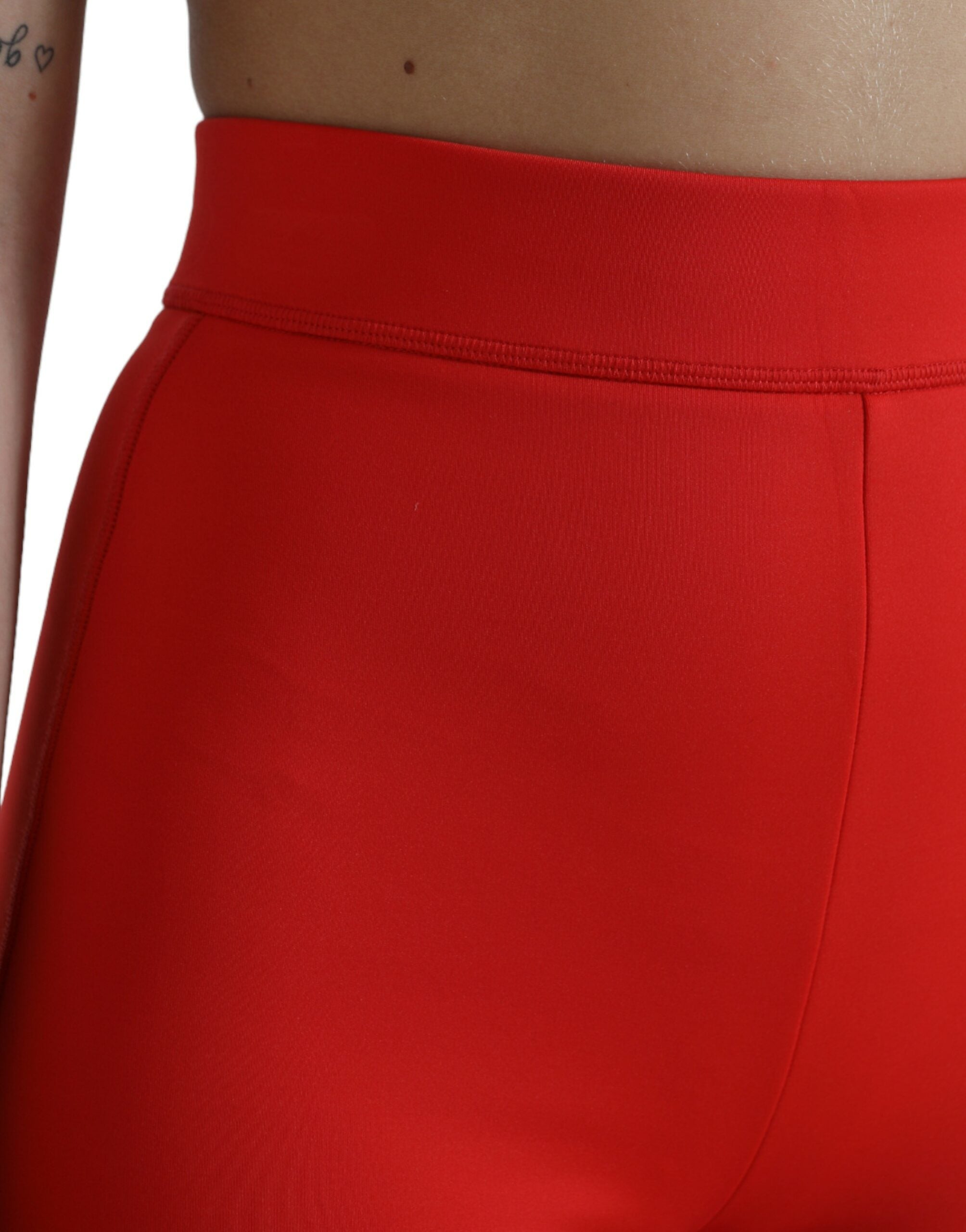 Red Nylon Stretch Slim Leggings Pants - ventzia