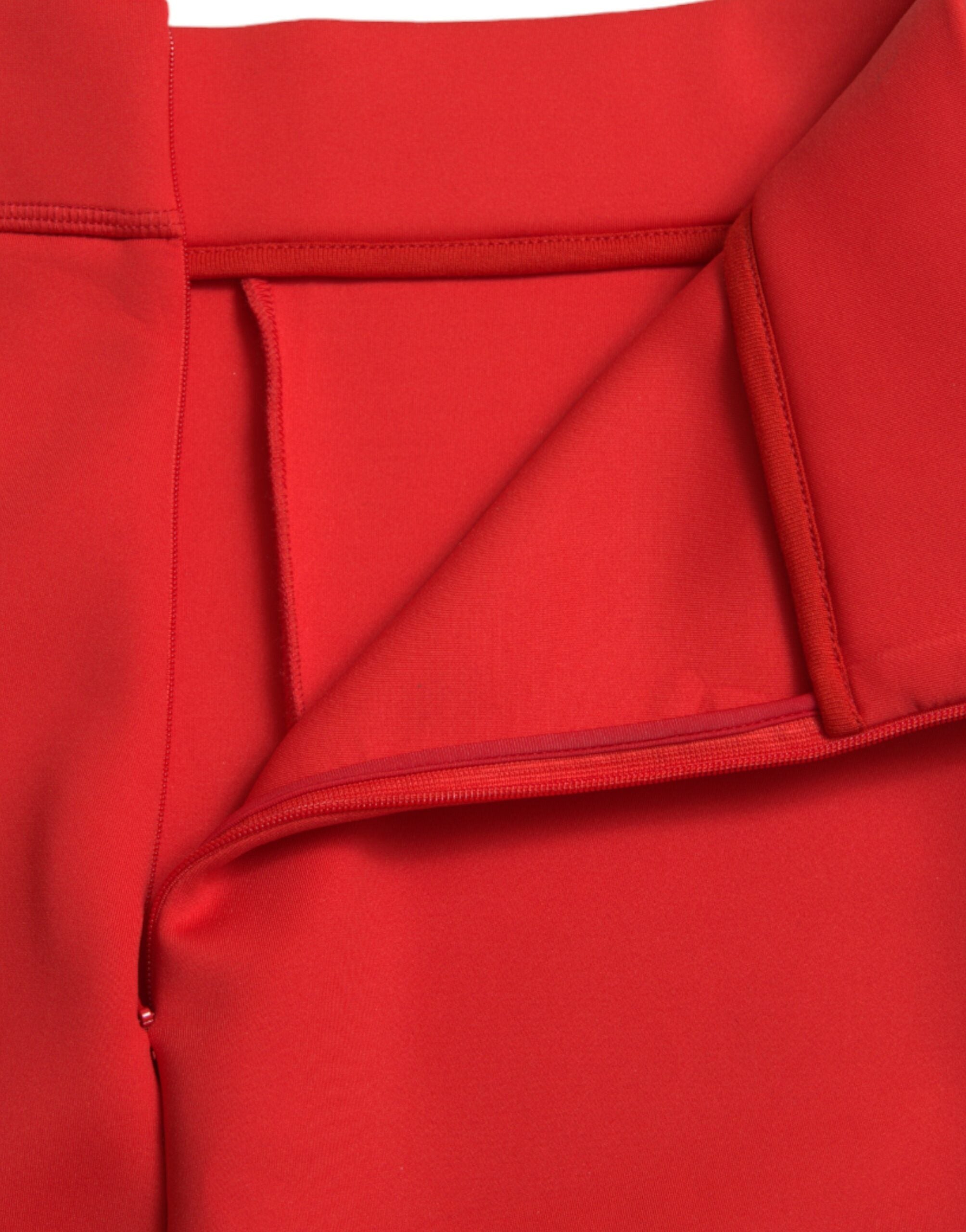 Red Nylon Stretch Slim Leggings Pants - ventzia