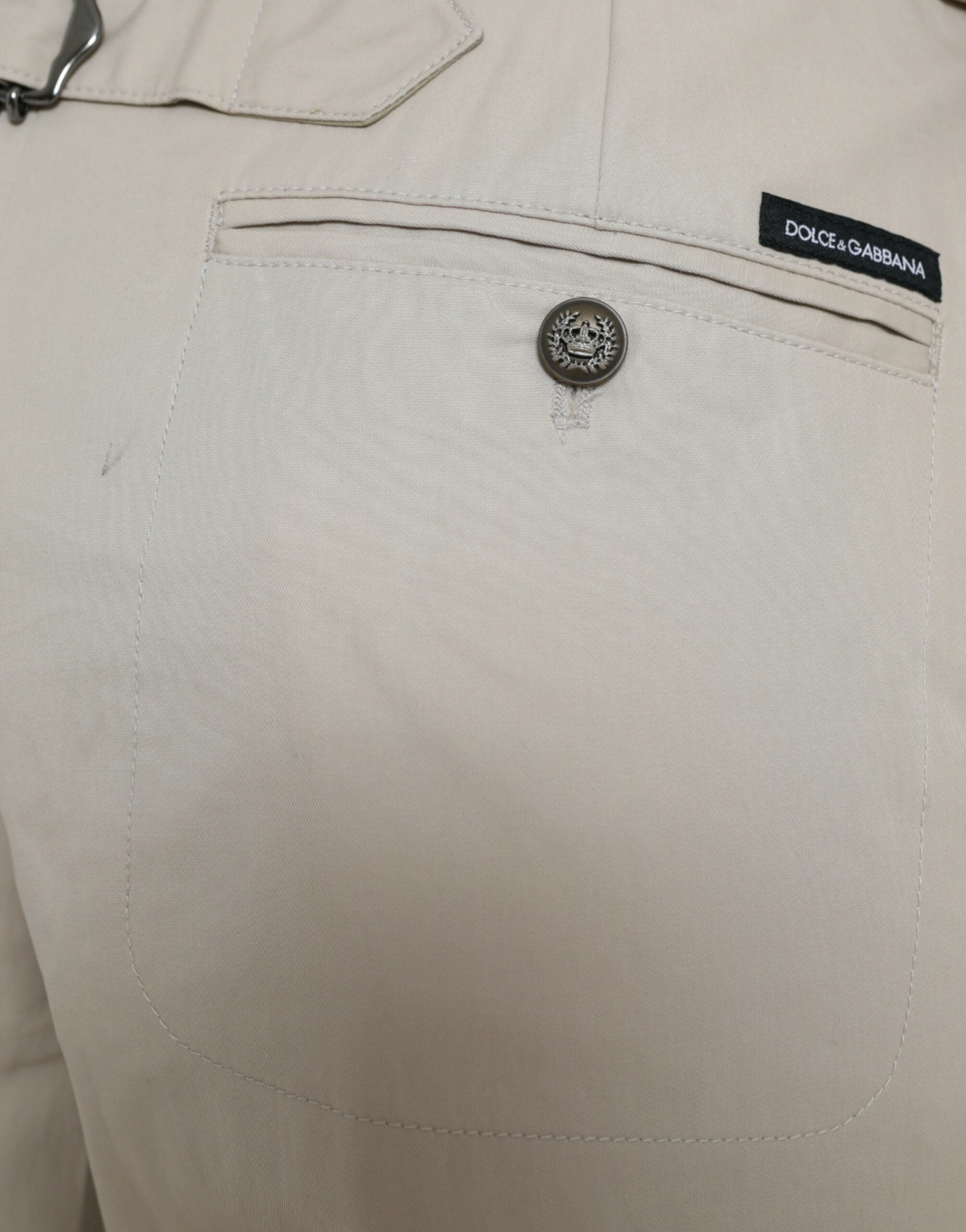 Beige Cotton High Waist Tapered Pants - ventzia