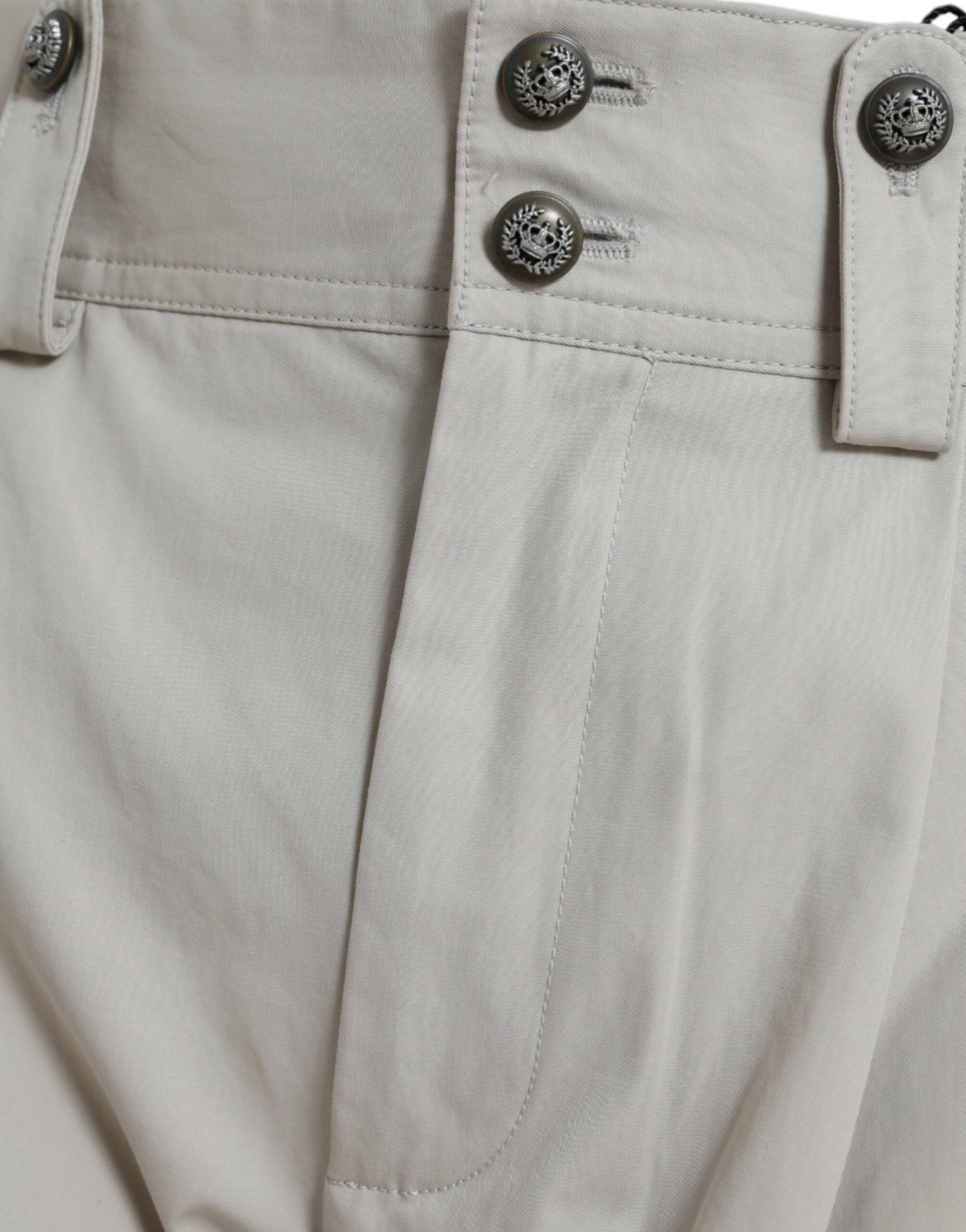 Beige Cotton High Waist Tapered Pants - ventzia