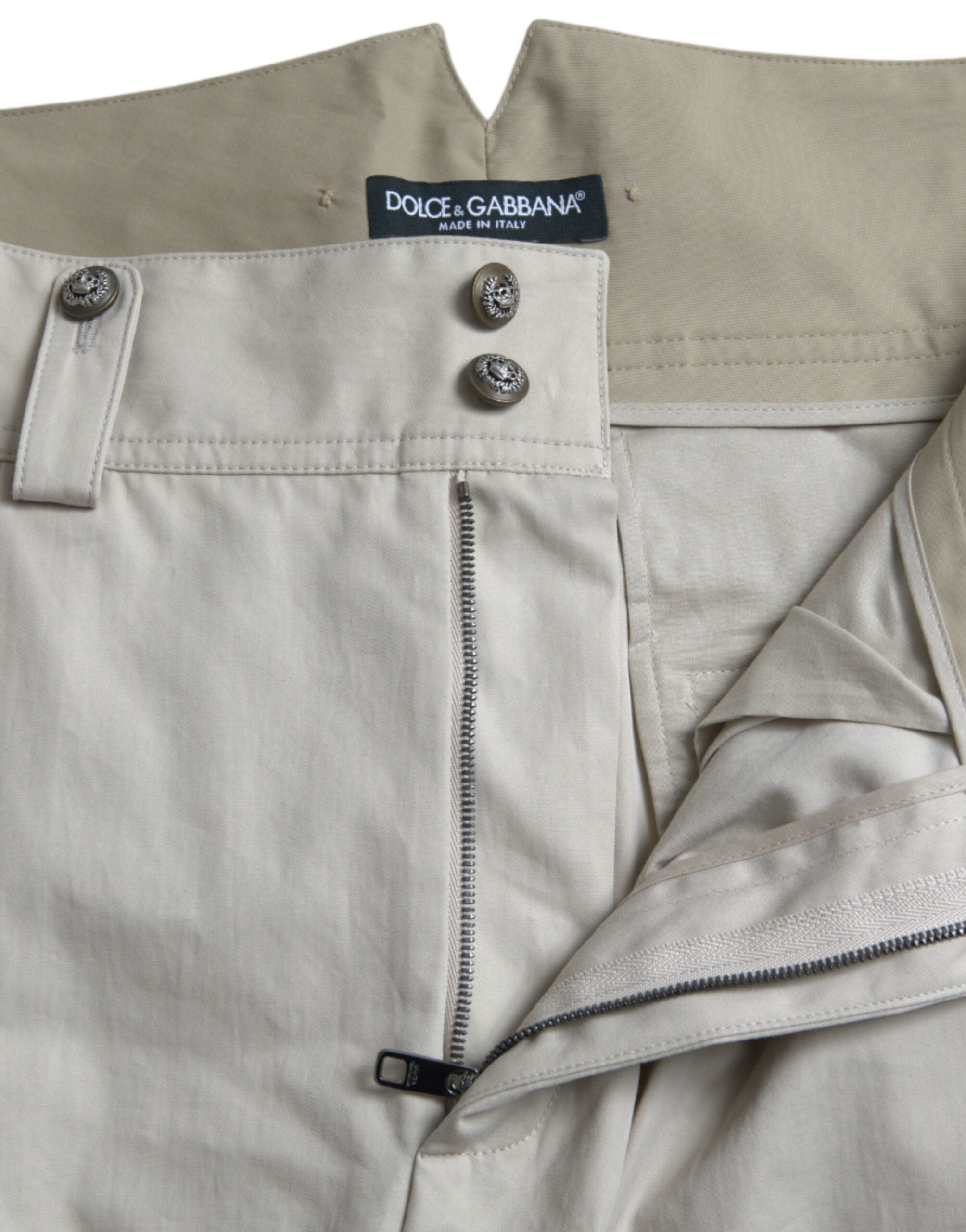 Beige Cotton High Waist Tapered Pants - ventzia