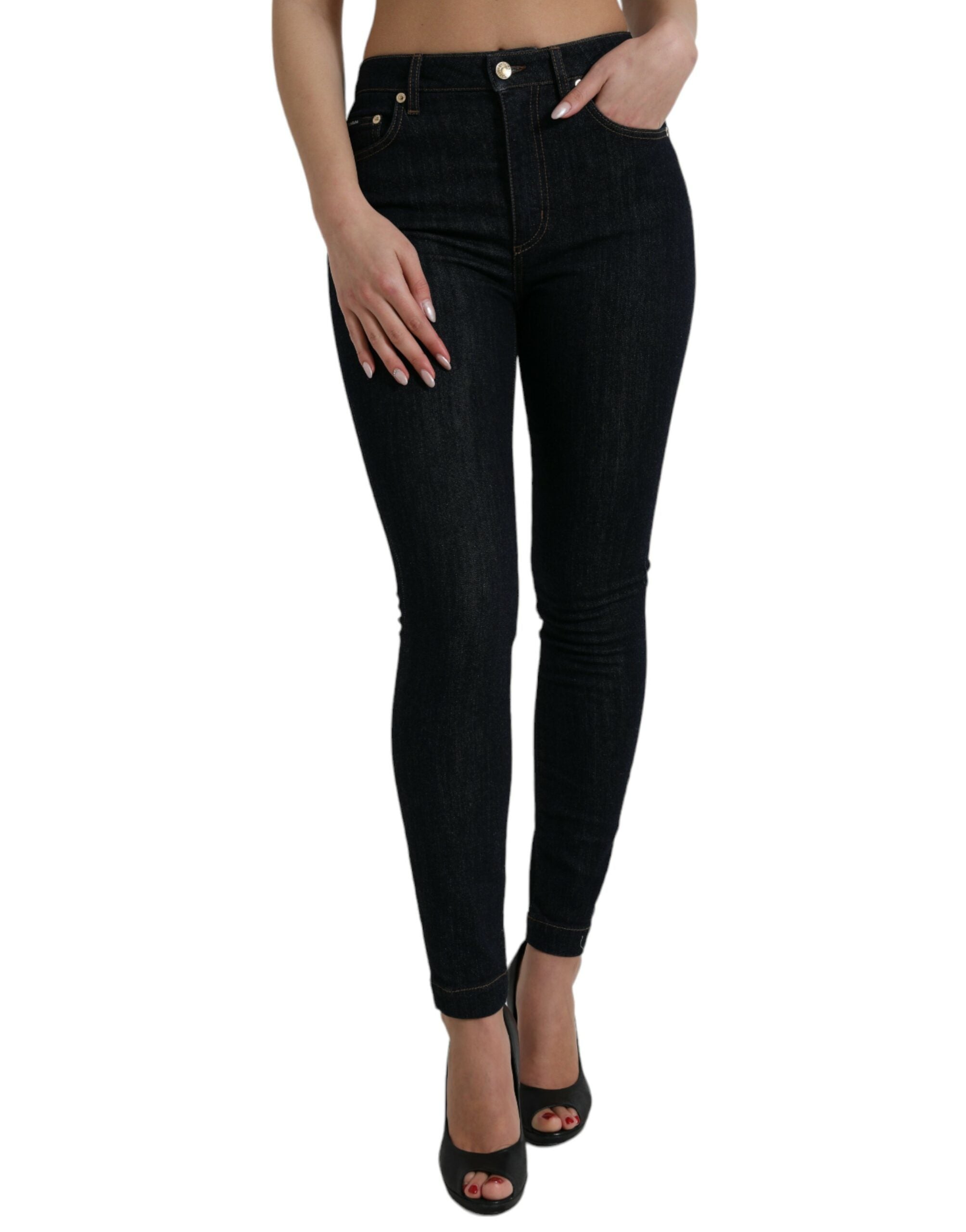 Blue Cotton Stretch Denim Skinny Jeans - ventzia
