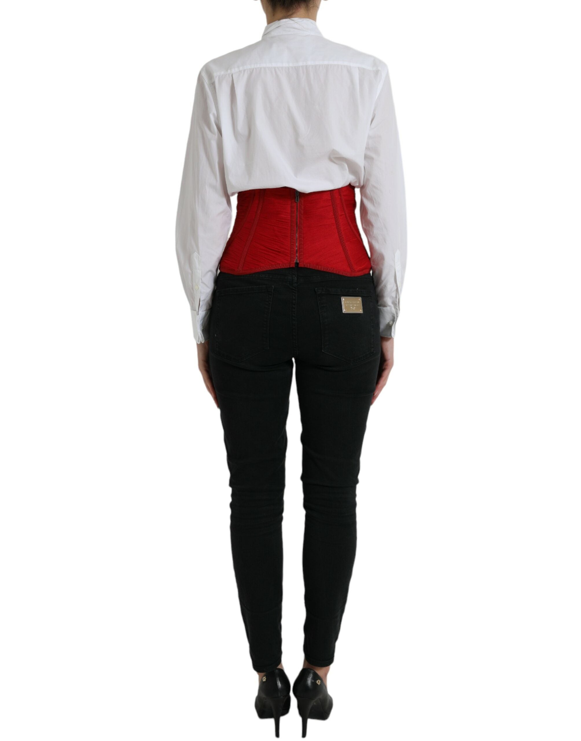 Red Silk Belt Waist Lace Up Strap Corset - ventzia