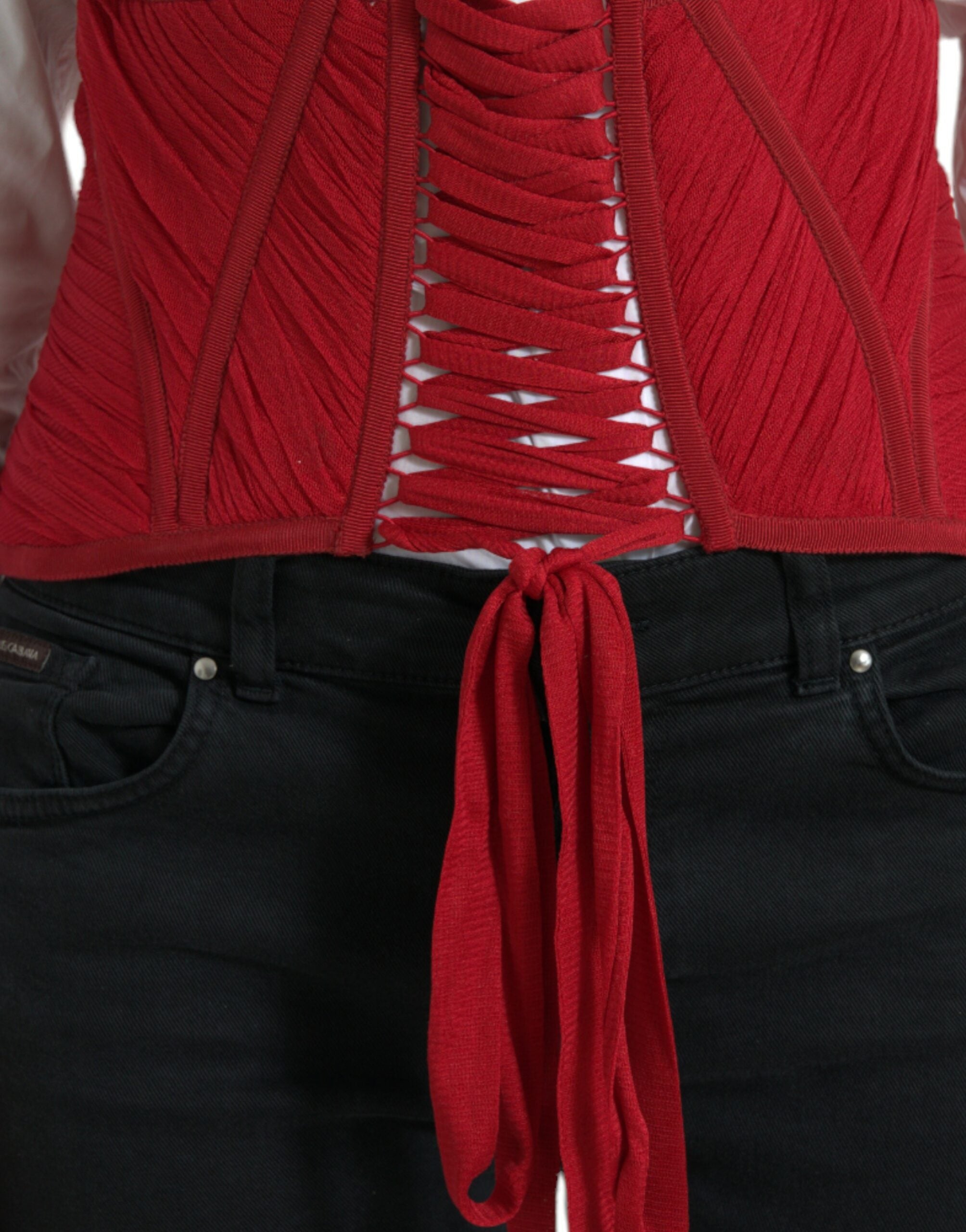 Red Silk Belt Waist Lace Up Strap Corset - ventzia