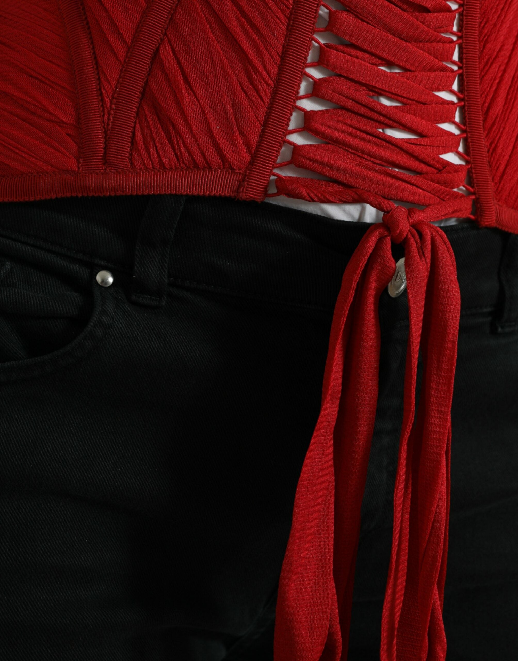 Red Silk Belt Waist Lace Up Strap Corset - ventzia