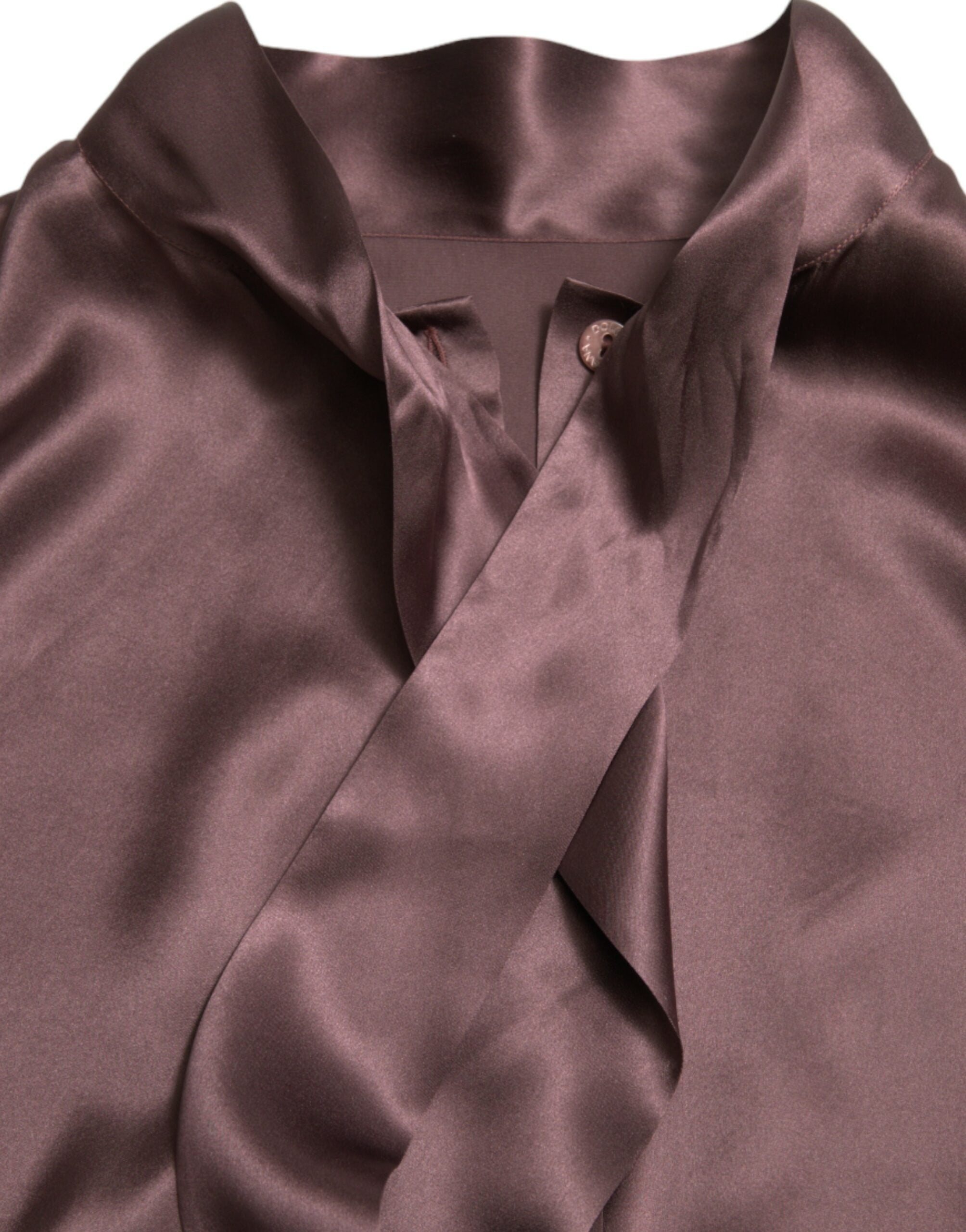 Brown Silk Ascot Collar Long Sleeve Blouse Top - ventzia