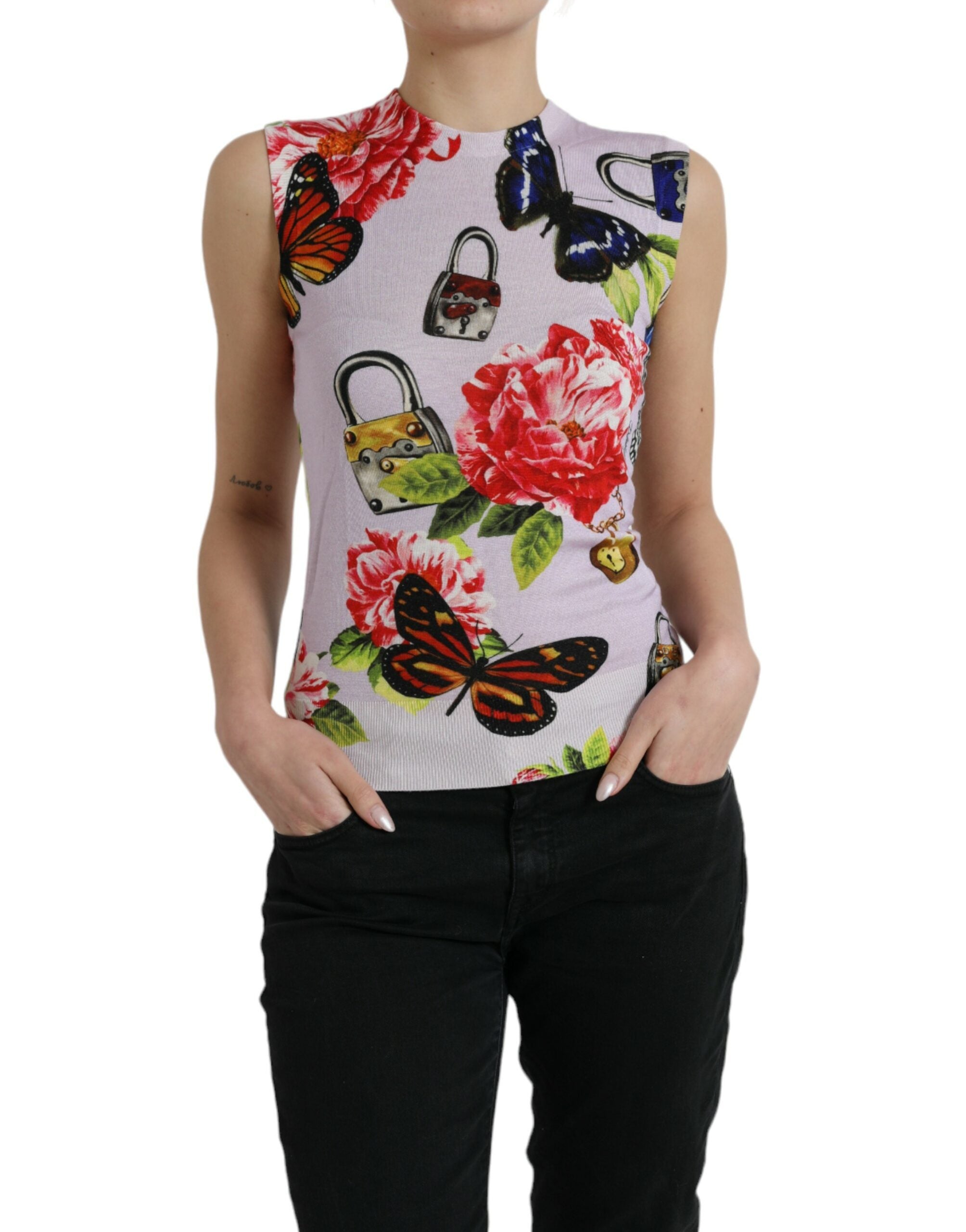 Multicolor Floral Padlock Butterfly Tank Top - ventzia