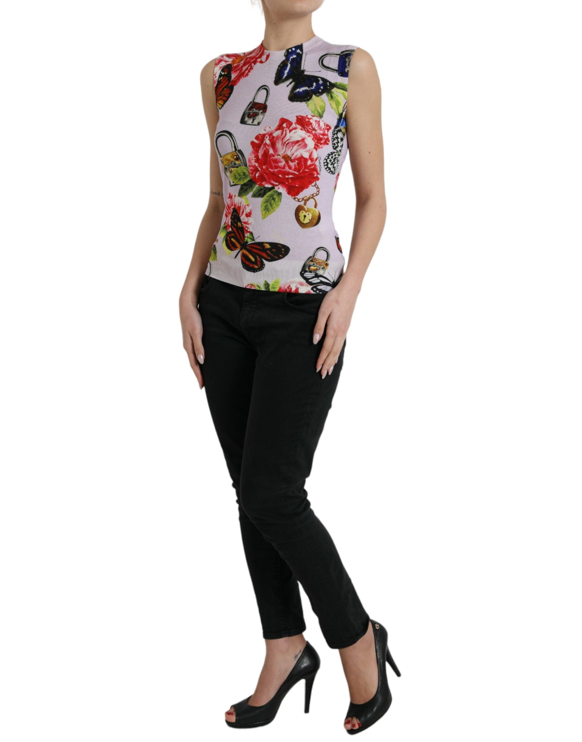 Multicolor Floral Padlock Butterfly Tank Top - ventzia