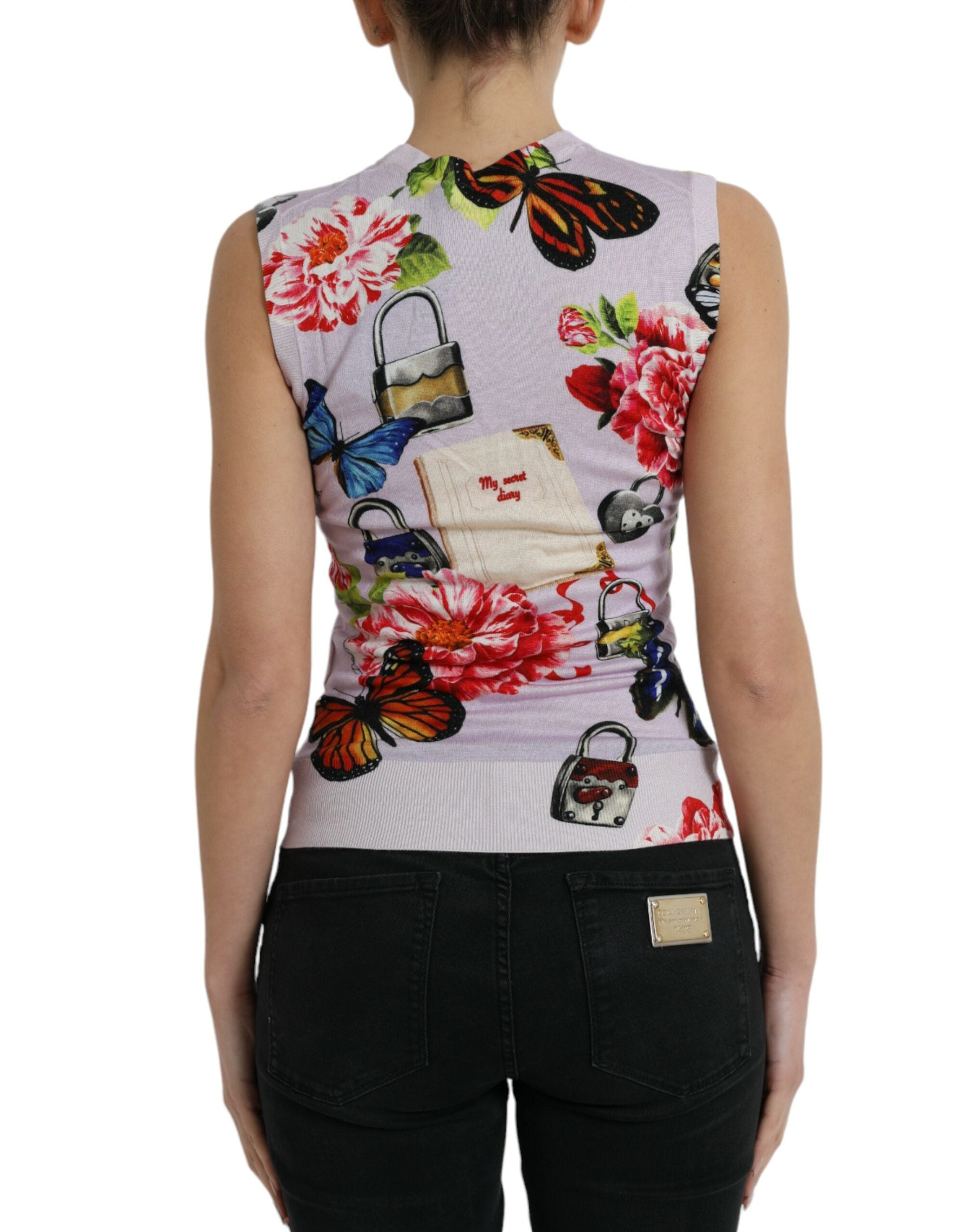 Multicolor Floral Padlock Butterfly Tank Top - ventzia
