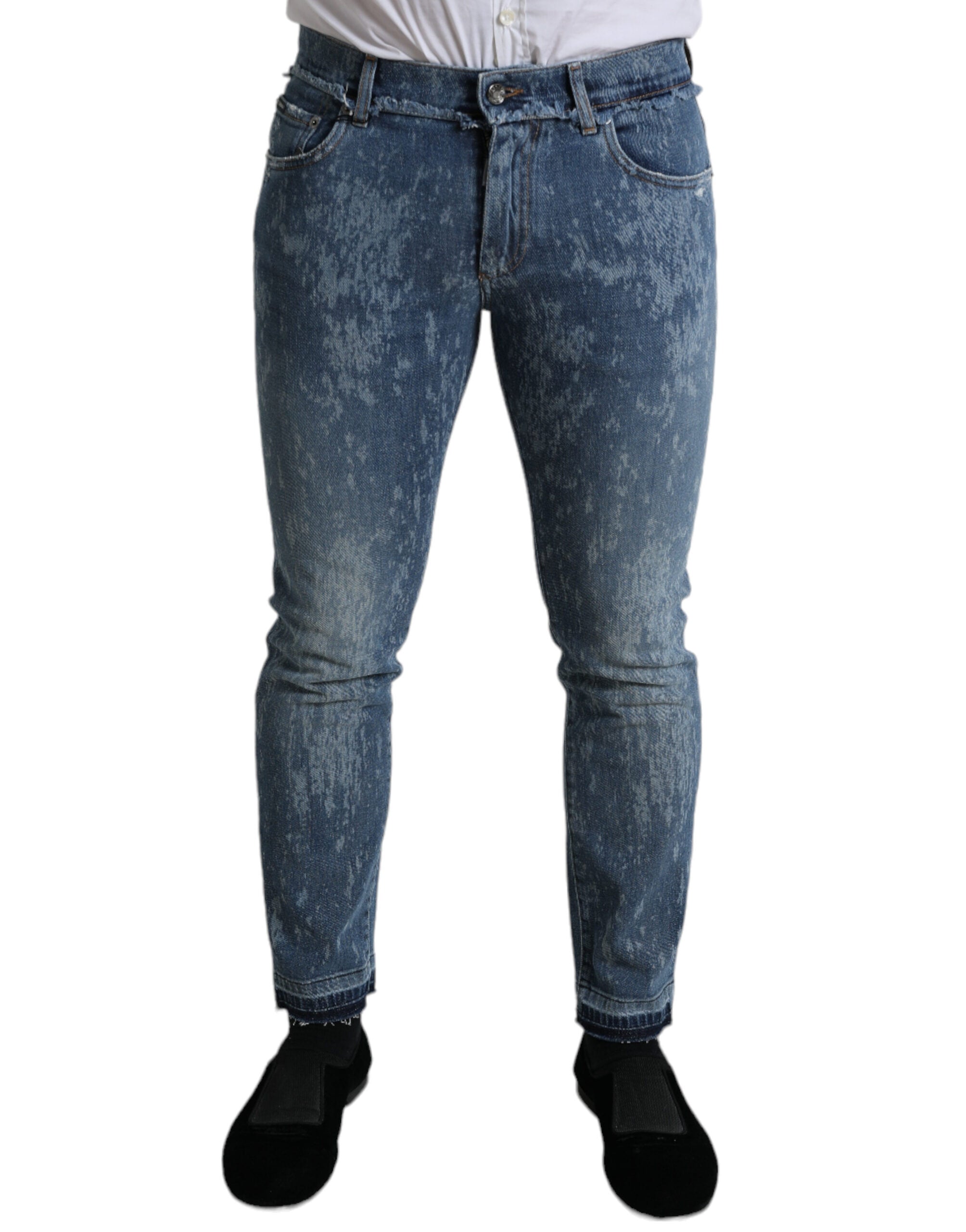 Blue Washed Skinny Cotton Stretch Denim Jeans - ventzia