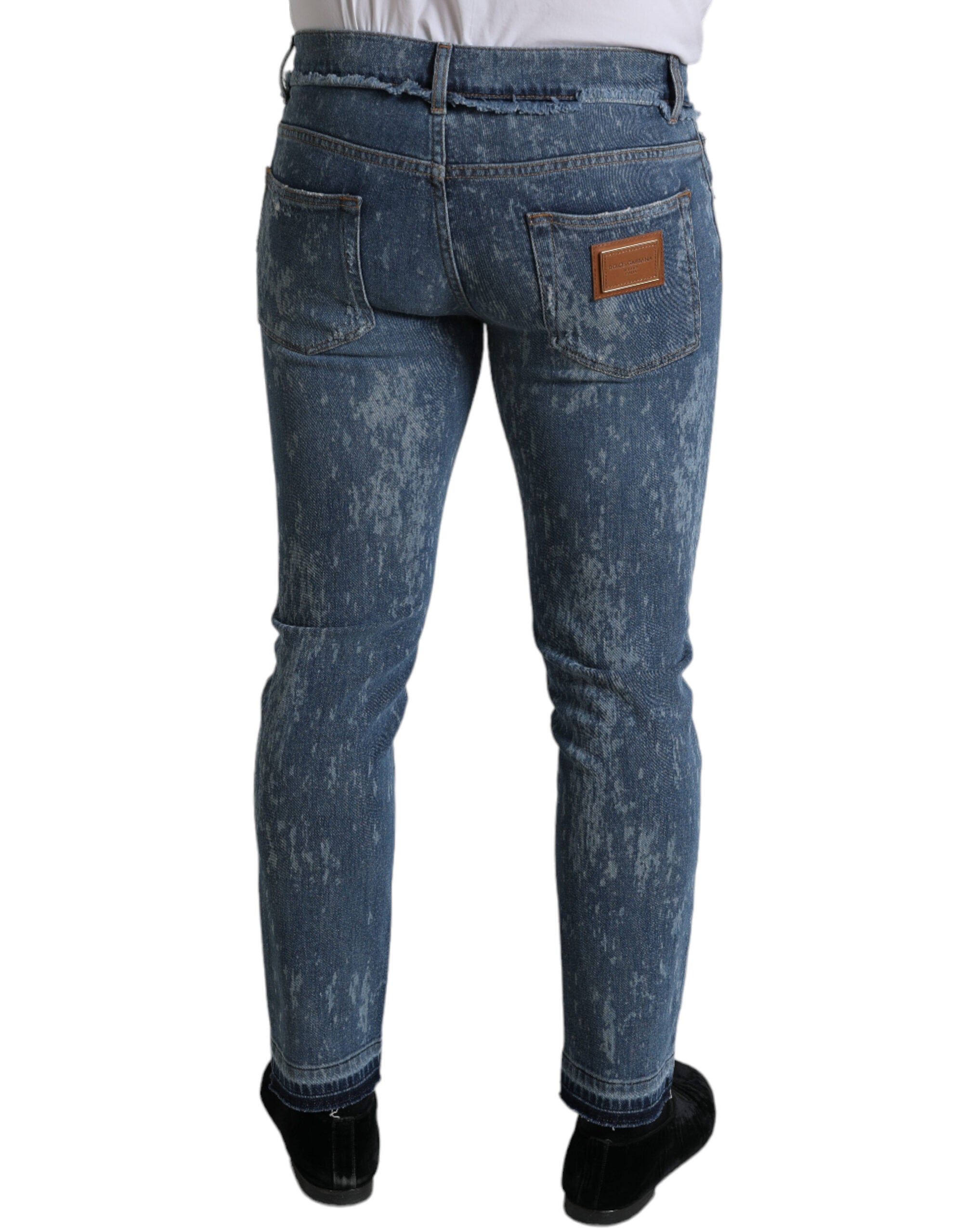 Blue Washed Skinny Cotton Stretch Denim Jeans - ventzia
