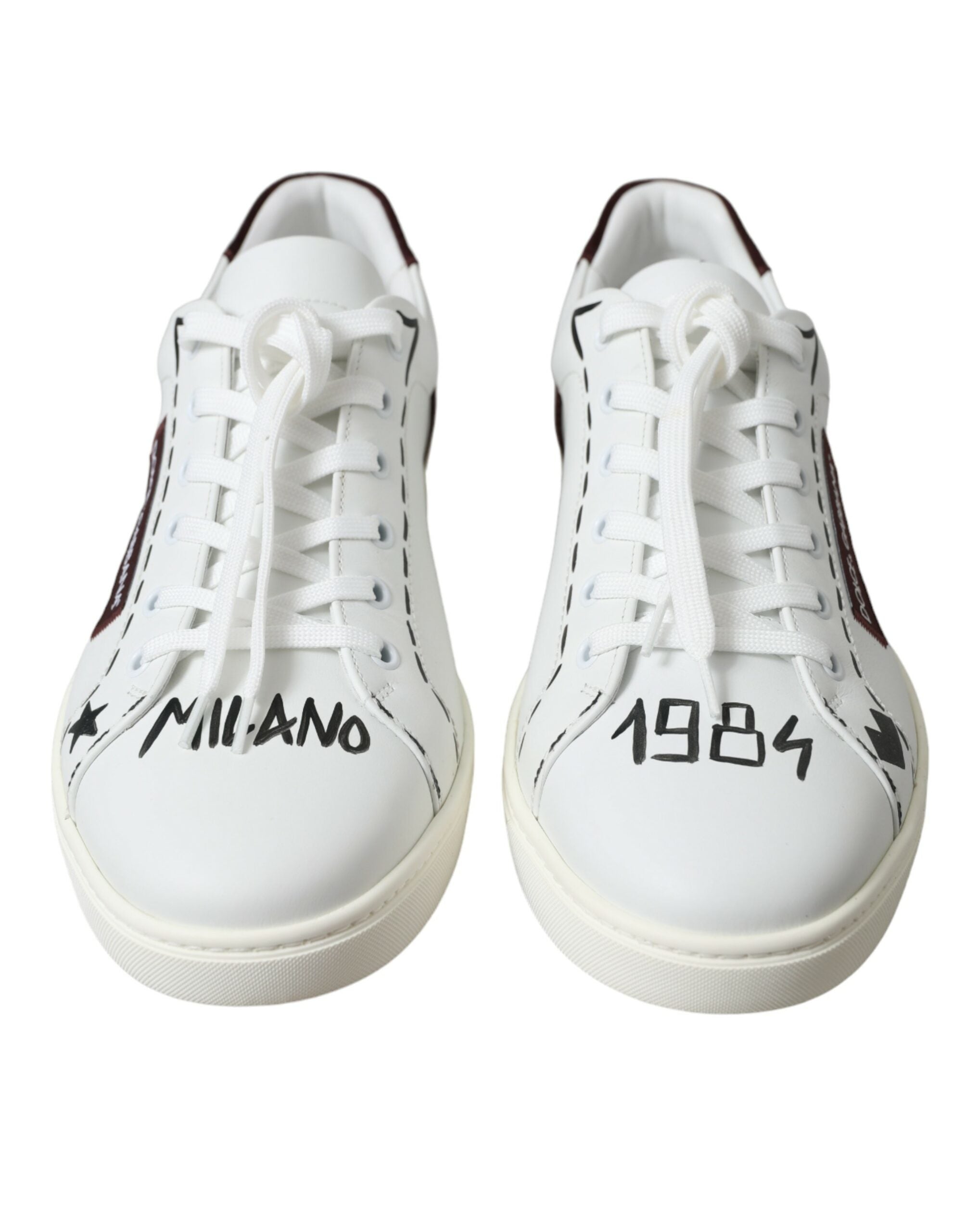 White Bordeaux Leather Logo Low Top Sneakers Shoes - ventzia