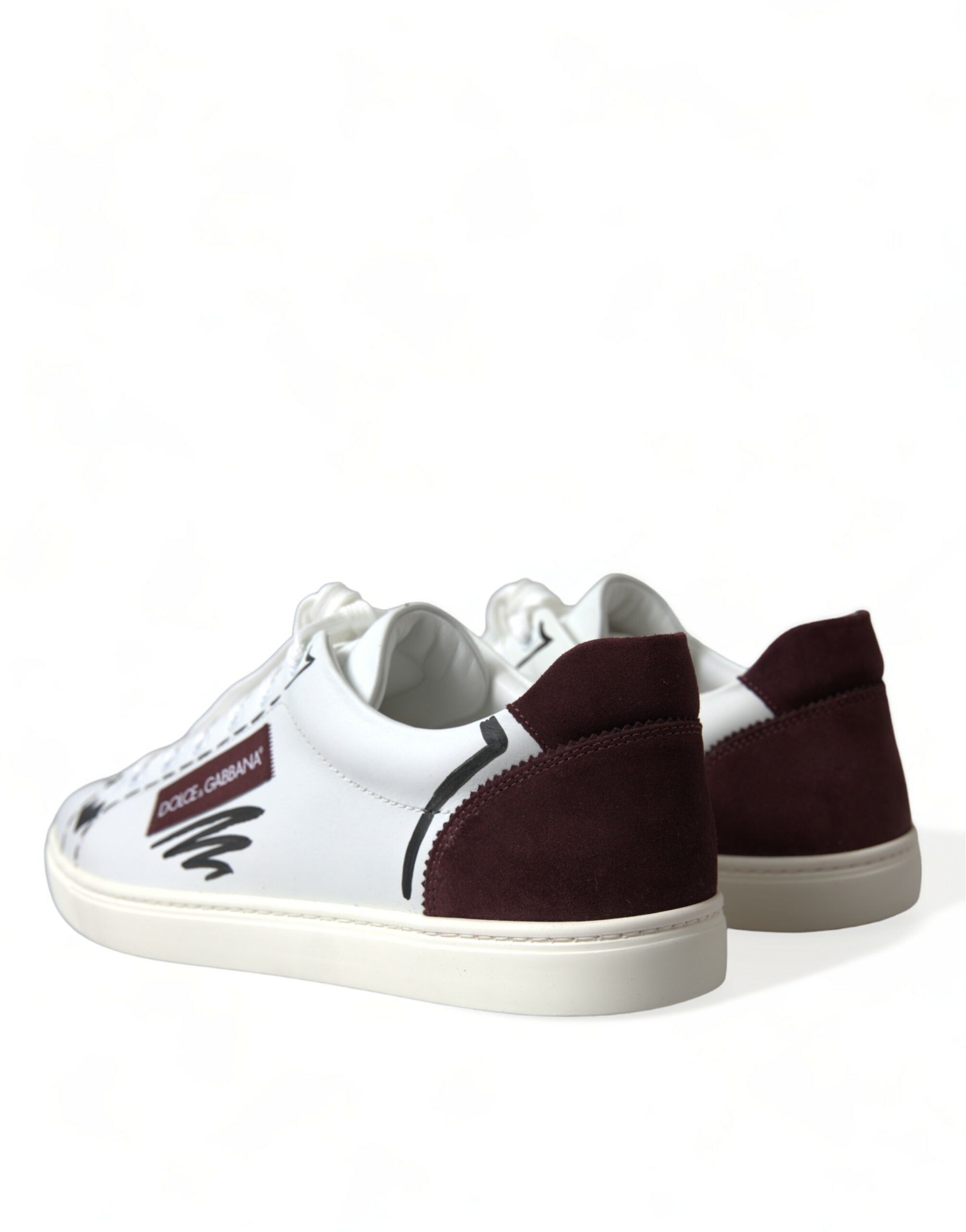 White Bordeaux Leather Logo Low Top Sneakers Shoes - ventzia