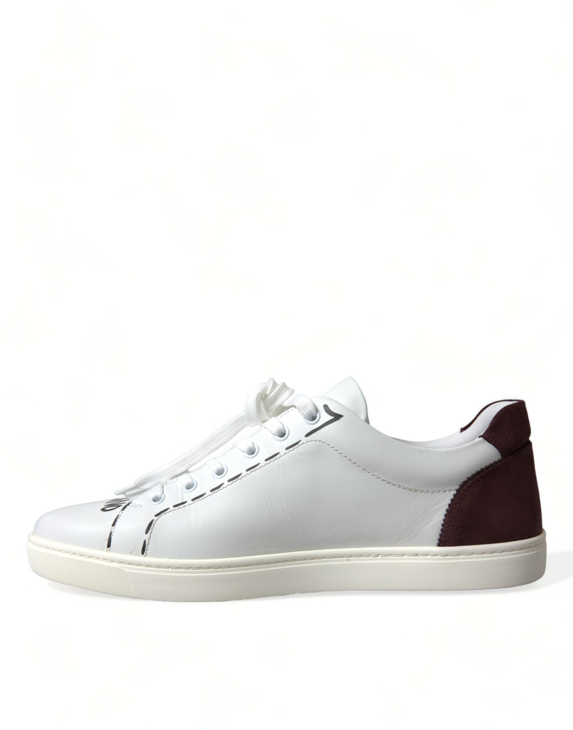 White Bordeaux Leather Logo Low Top Sneakers Shoes - ventzia