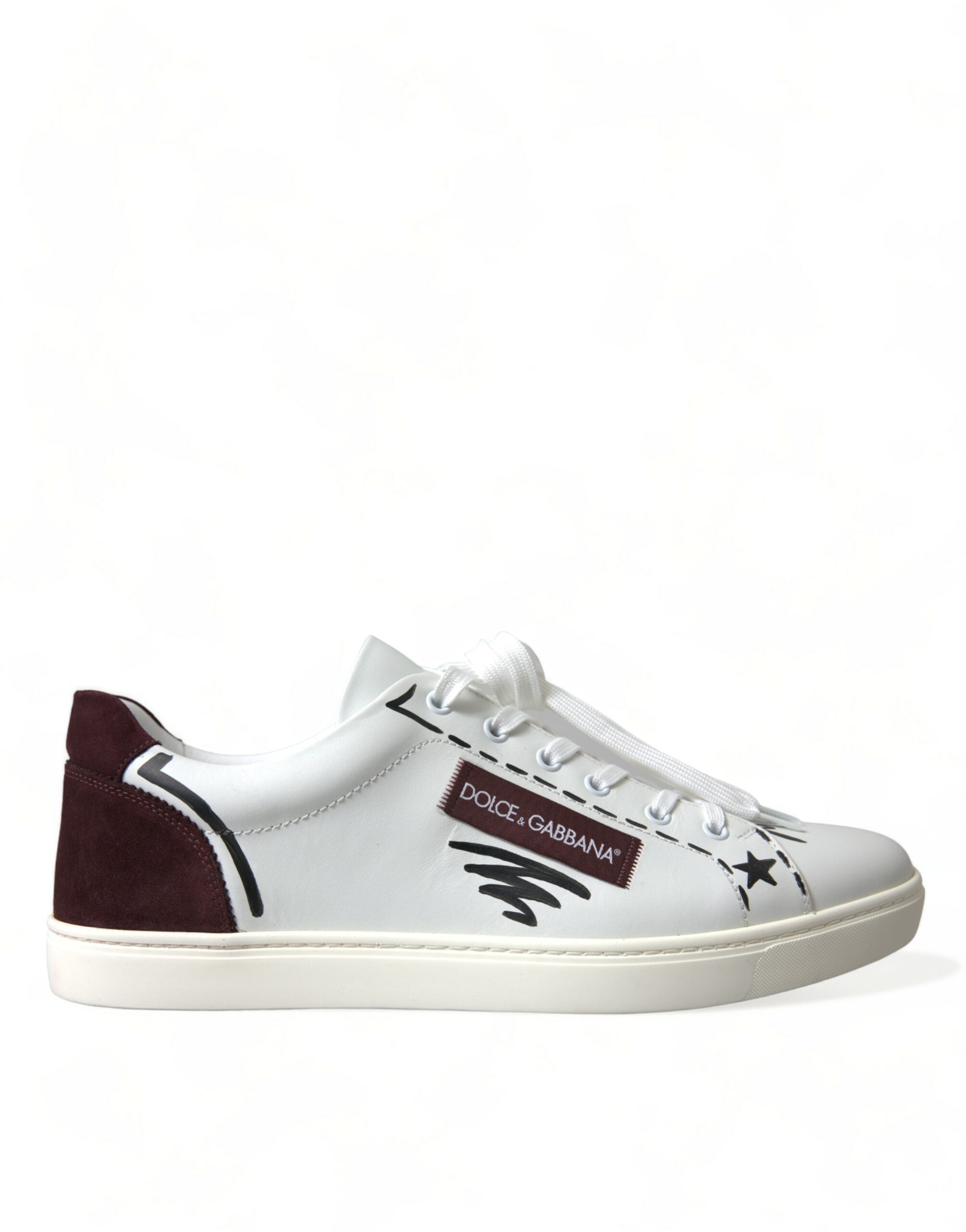 White Bordeaux Leather Logo Low Top Sneakers Shoes - ventzia
