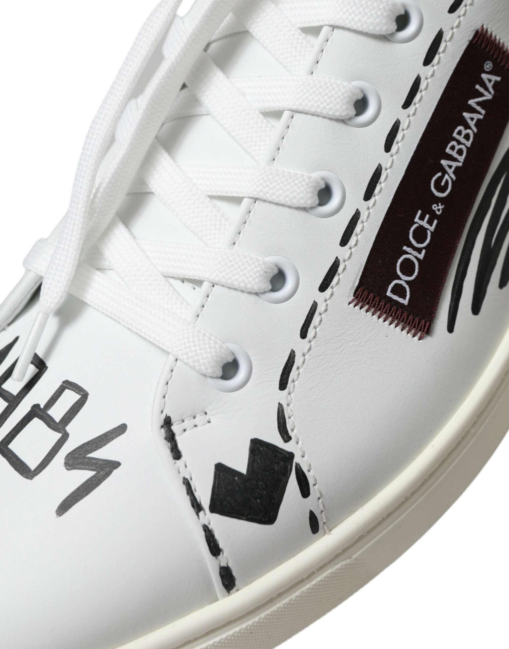 White Bordeaux Leather Logo Low Top Sneakers Shoes - ventzia